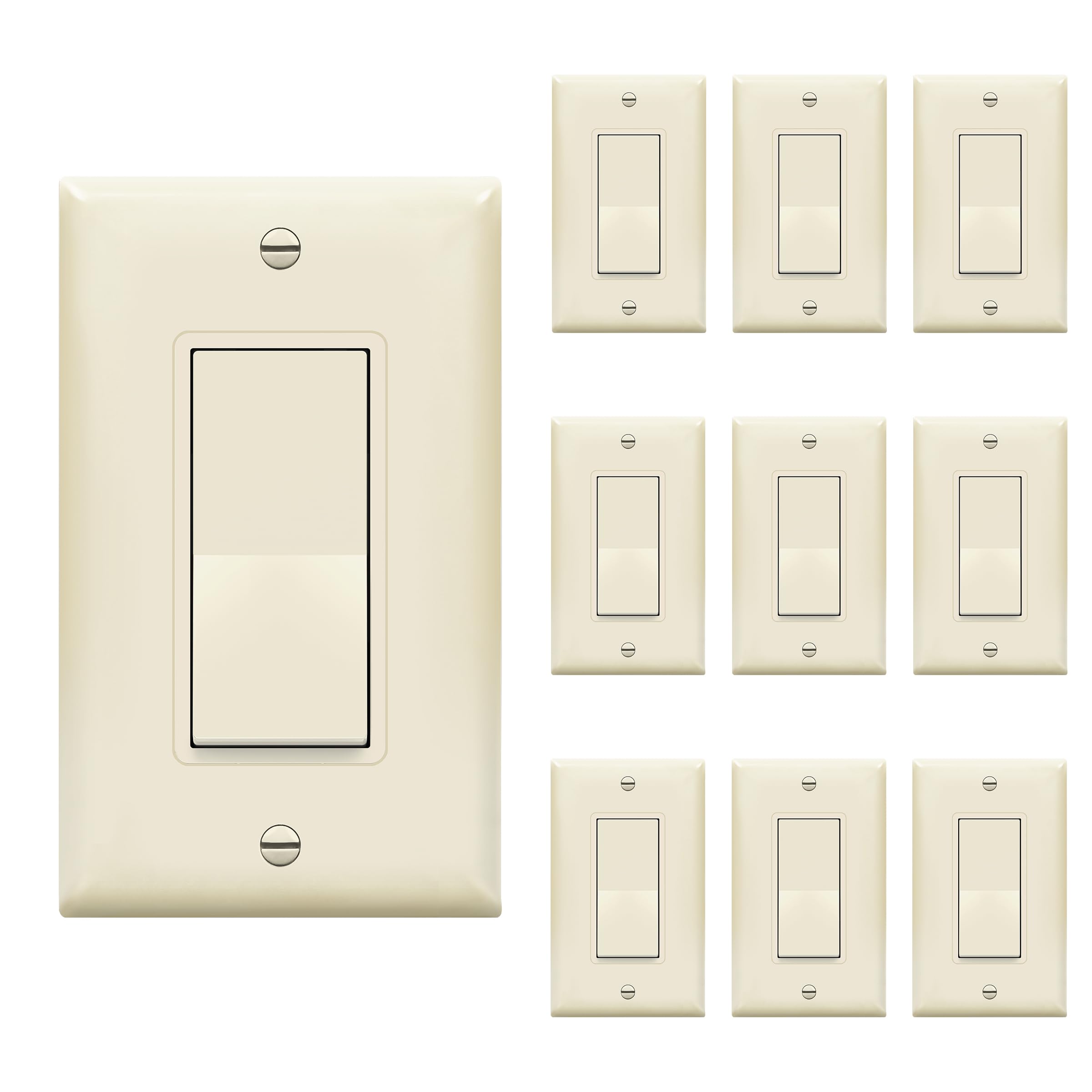 ENERLITES Decorator On/Off Paddle Switch with Wall Plates, Single Pole, 3 Wire, Grounding Screw, Residential Grade, 15A 120V/277V, UL Listed, 91150-