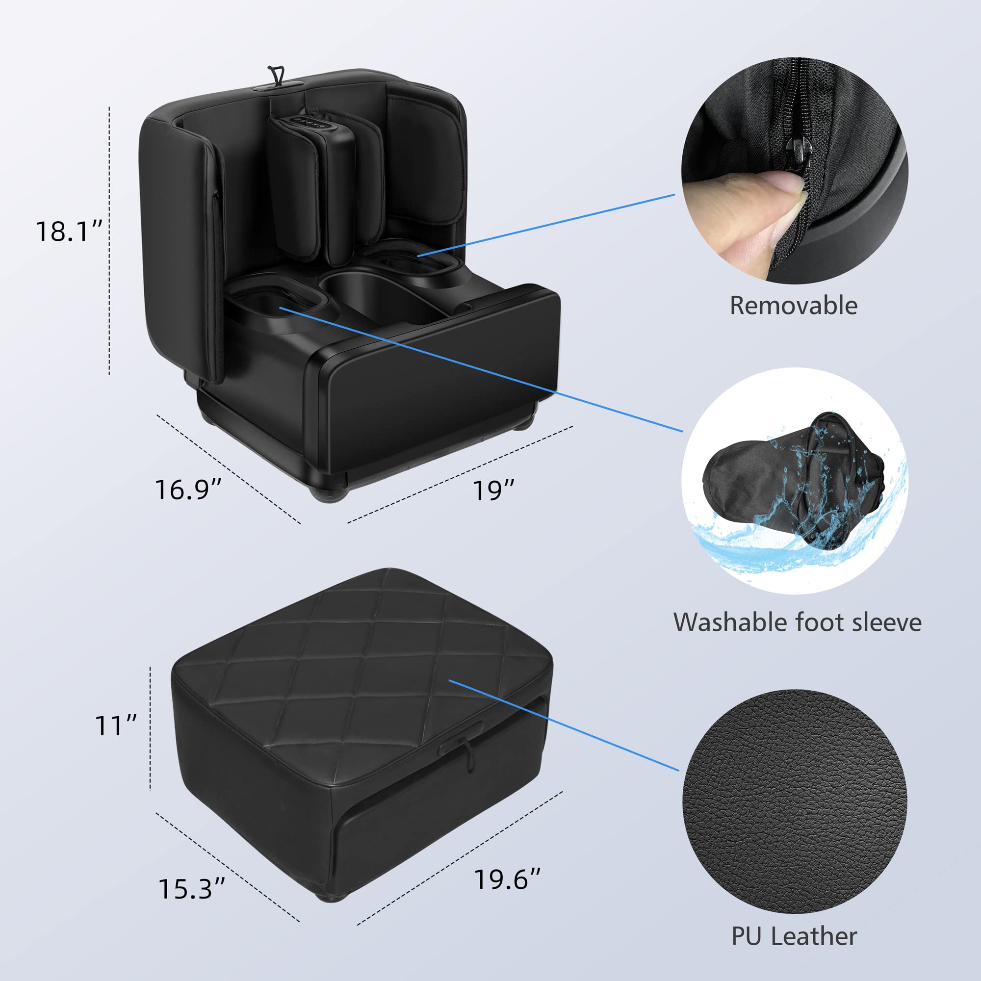 Comfier 2 in 1 Foot Massager Machine & Ottoman Foot Rest, Shiatsu Foot and Calf Massager with Heat, Kneading, Vibration, Compression Massagers for Feet,Calf, Ankle, Leg, for Tired Muscles