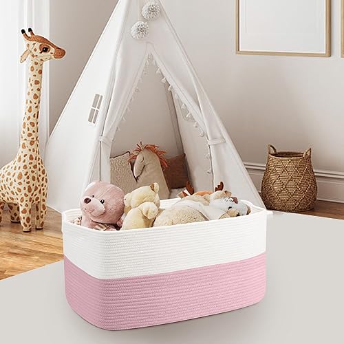 Miniatura 5 de MEGASKET XXXL Pink Storage Basket, 23.6" x 15.7" x 14.1" Rectangle Cotton Rope Basket, Extra Large Blanket Basket, Kids Toy Basket Bins, Wicker