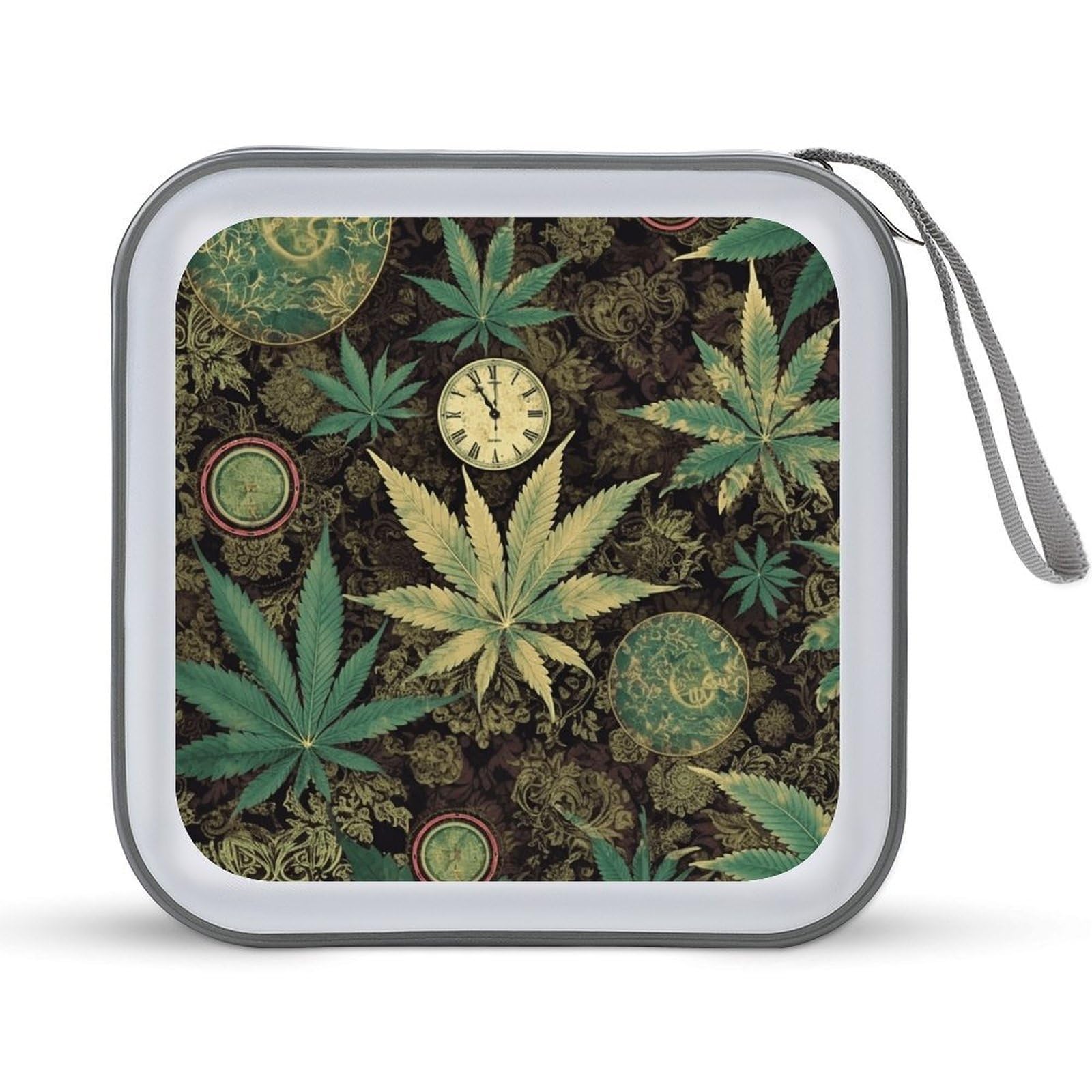 VstaDank A Puff in Time Weed Marijuana CD Case DVD Holder Storage Portable Carrying Binder Holder Wallet Large Capacity Storage Disc Wallet Bag Hard Plastic DVD Disc Case Large Media Binder Capacity