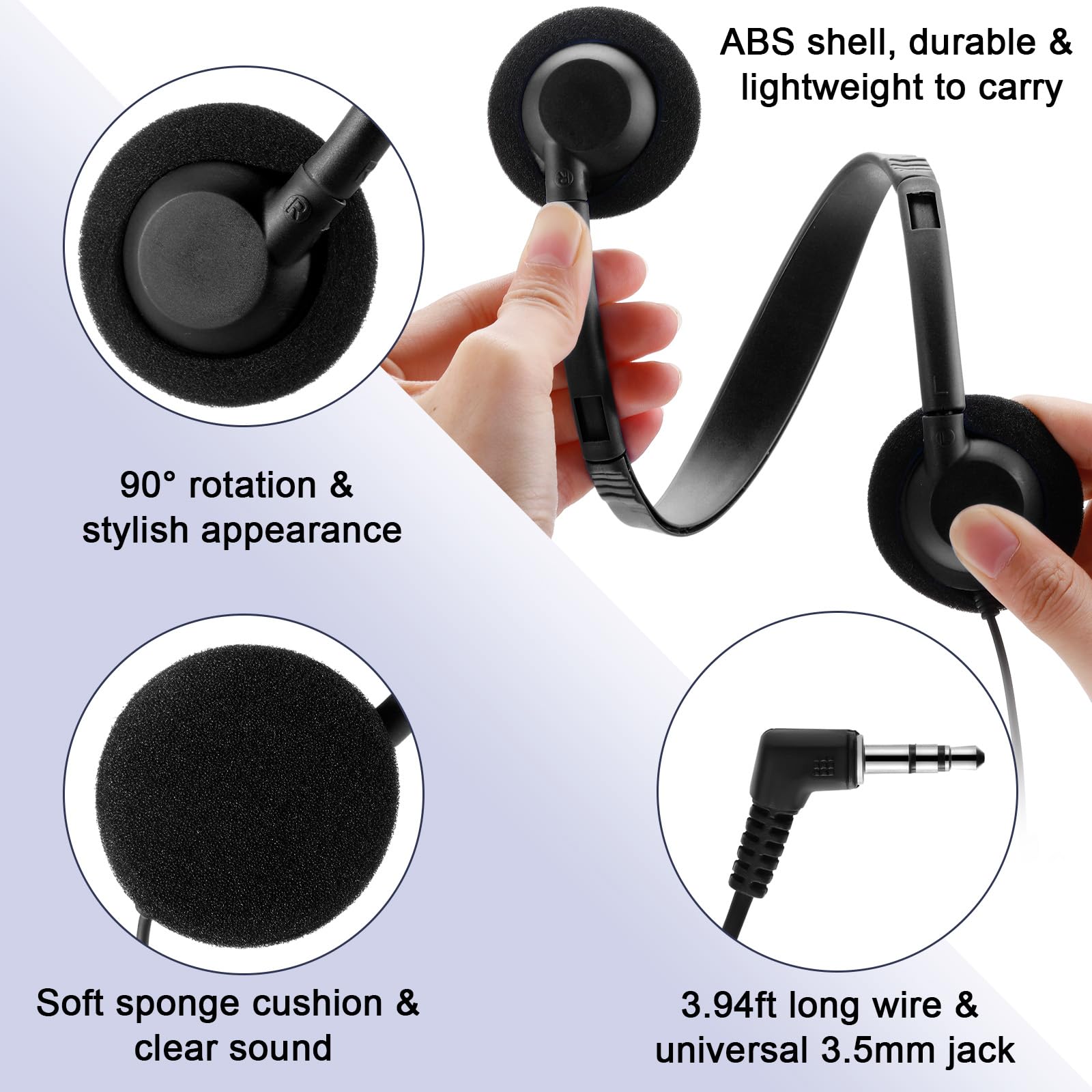 Yunsailing Paquete de 20 auriculares a granel con diadema ajustable, enchufe de 3.5 mm, auriculares para programas de aprendizaje, laboratorio de computación, biblioteca, pruebas y uso multimedia