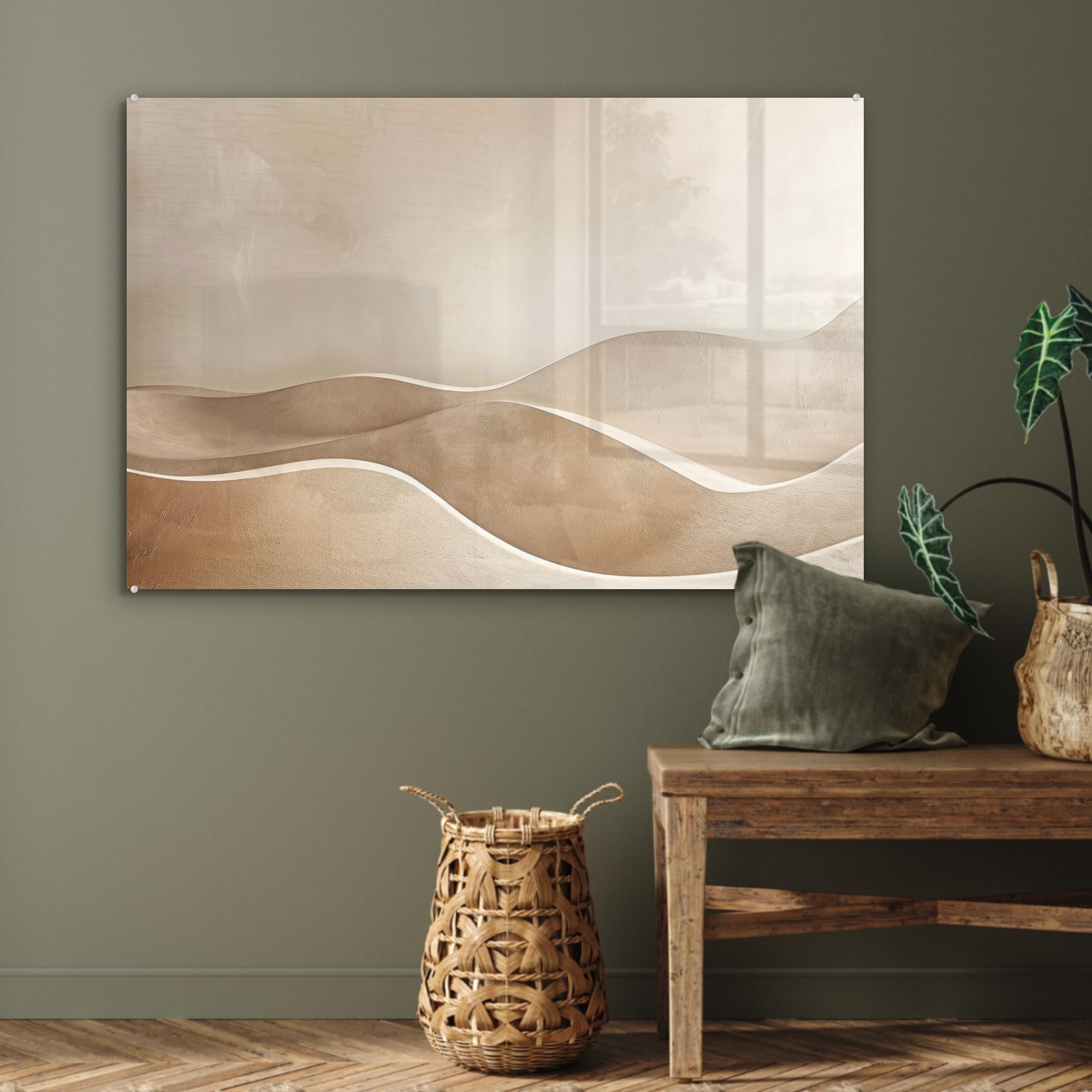 MuchoWow© Quadri Moderni Soggiorno 120x80 cm Poster Da Parete Decorazione Muro Salotto Immagine Grande Foto Con Cornice Stampe Su Vetro Camera Letto Beige - Colline - Modello
