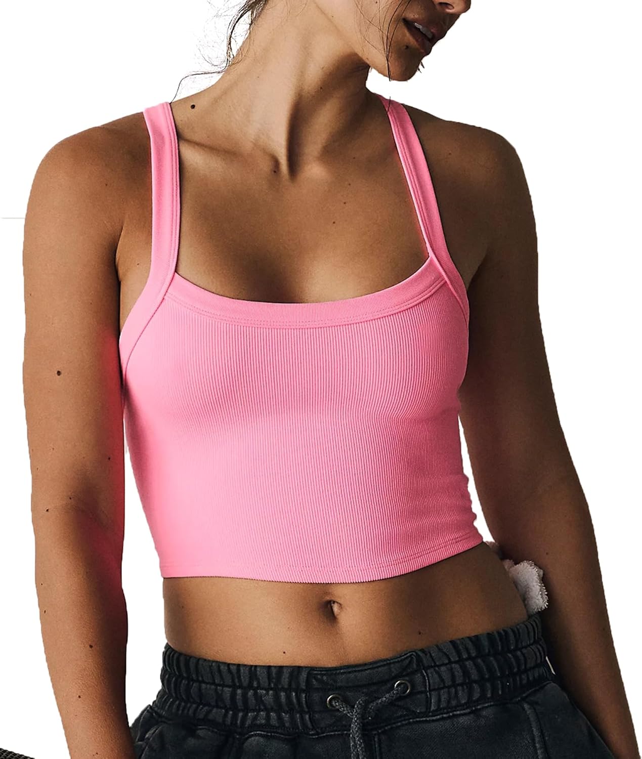Tank Tops for Women Scoop Neck Crop Tops Athletic Workout Tops Cute Seamless Cami Ribbed Tank Tops