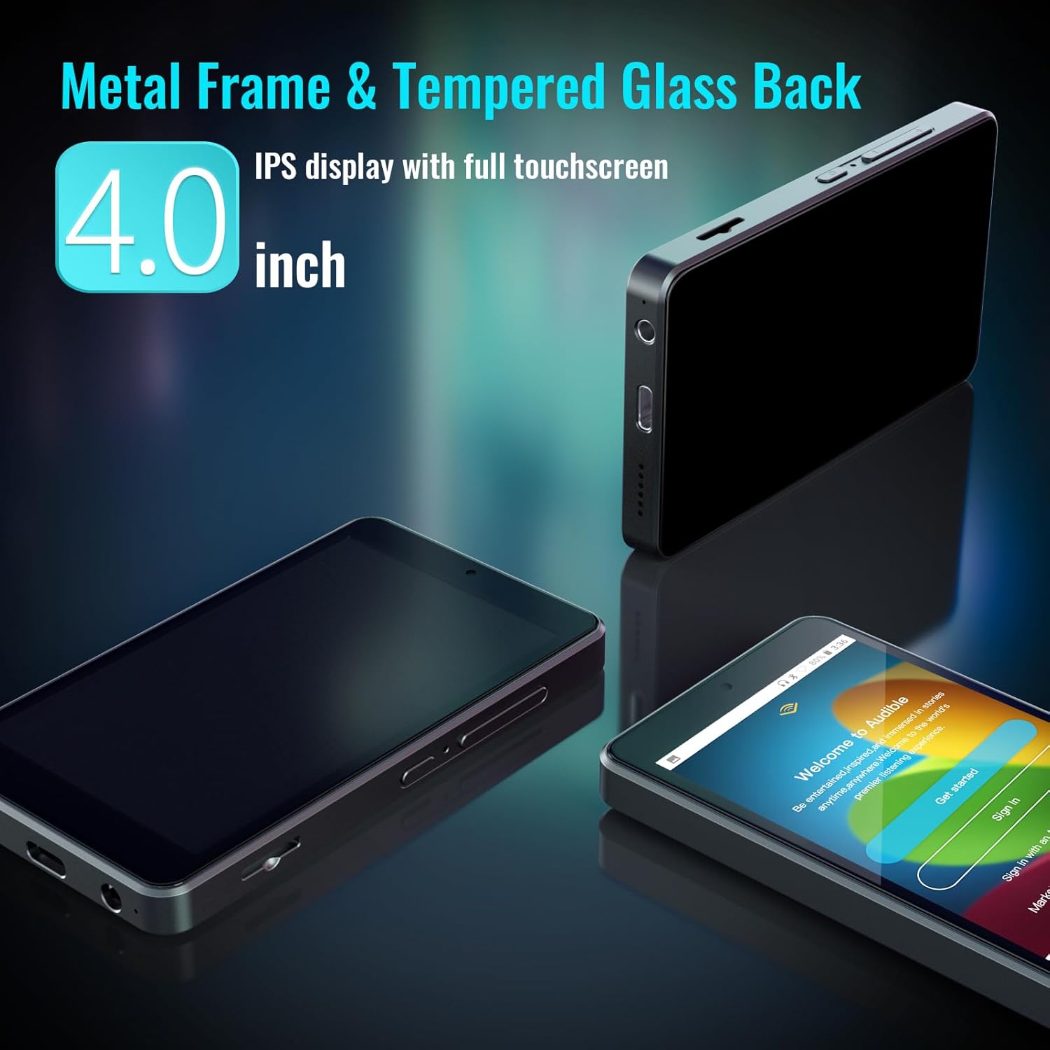 Luoran M4Pro MP3 Player showing its metal frame and tempered glass back