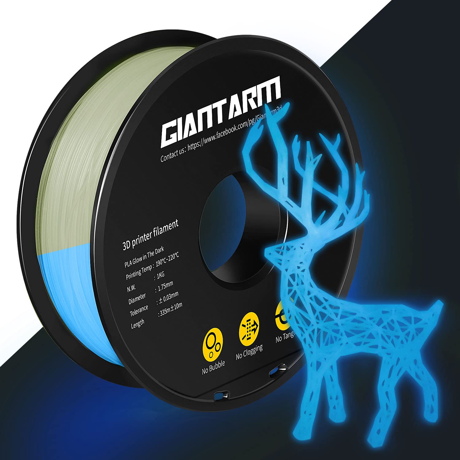 Filamento PLA GIANTARM 1,75 mm PLA Fluorescente Blu Luminoso, Glow In The Dark Materiali di Stampa 3D 1kg Spool
