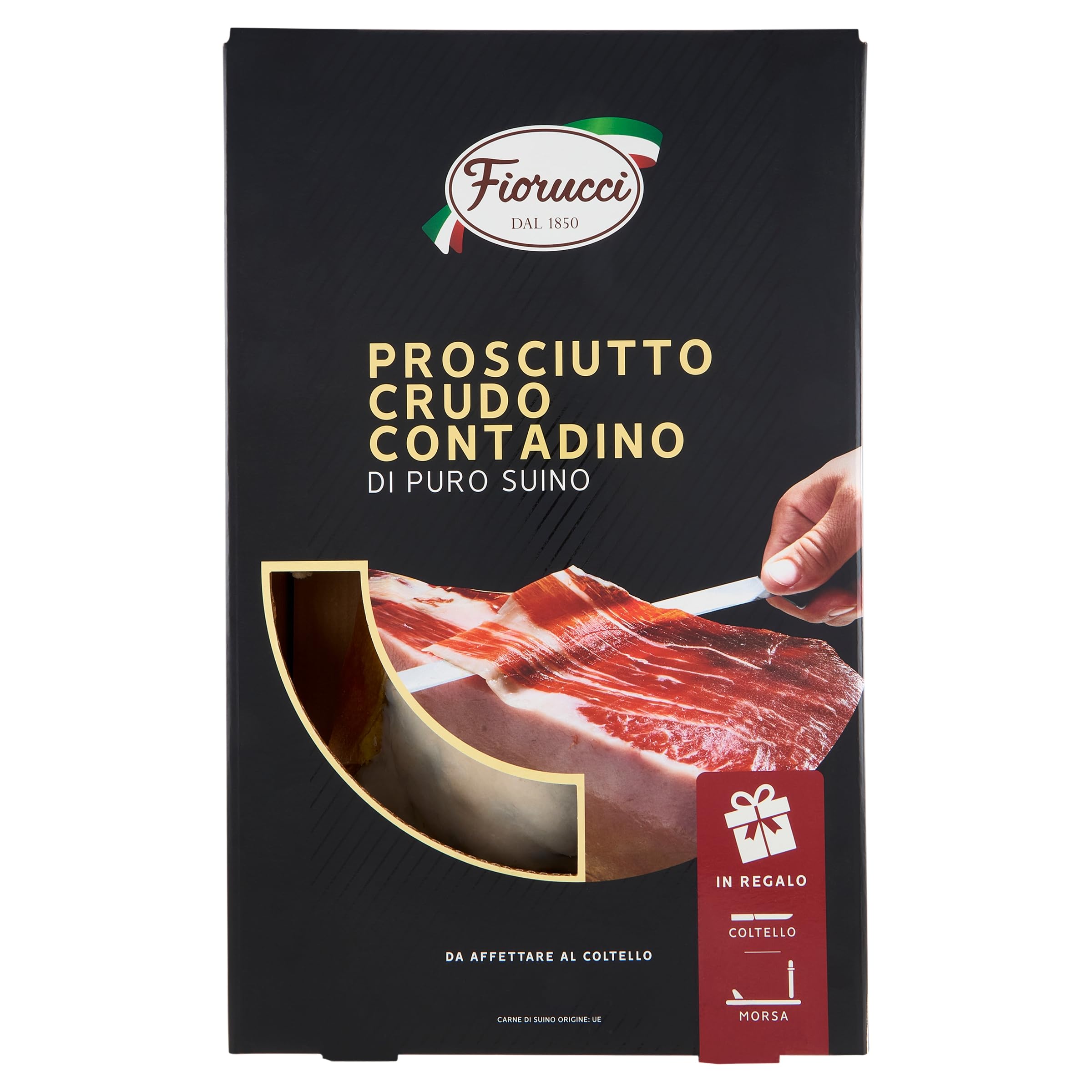 Fiorucci – Prosciutto Crudo intero con osso, in confezione regalo con morsa e coltello