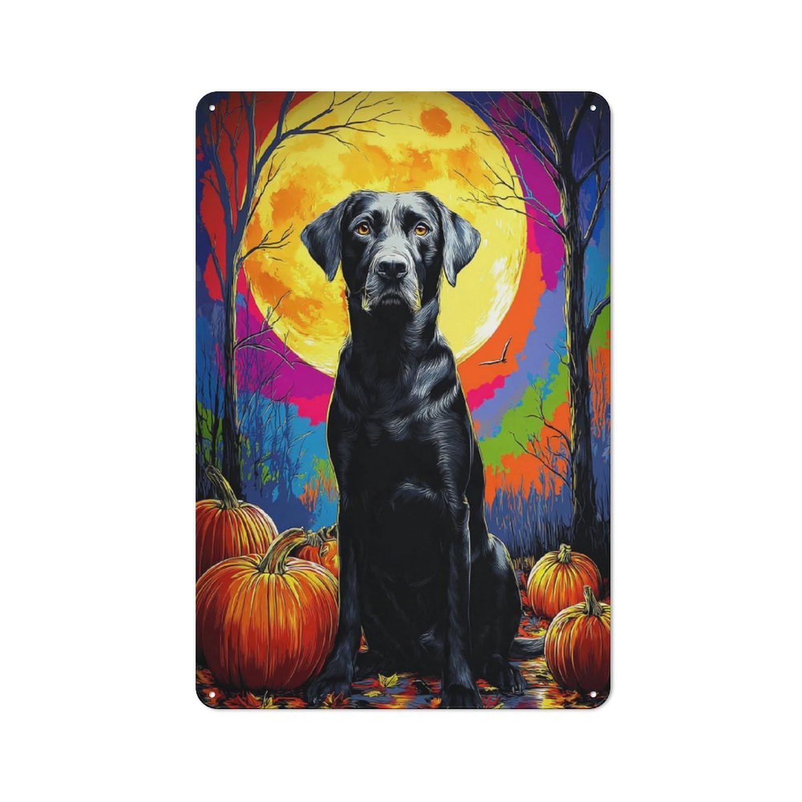 Junmoney Halloween Pumpkin Night Dog -1 Metal Sign 30X20cm, Vintage Bar Wall Plaque For Diner, Restaurant, Shed Or Kitchen