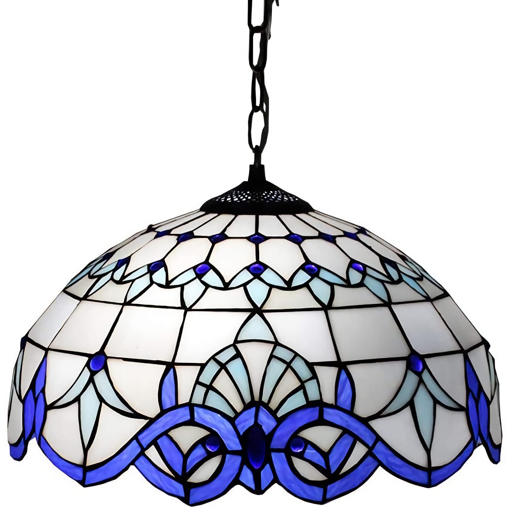 Aioneer Tiffany Style Pendant Hanging Lamp 8" Stained Glass Shade Ceiling Lamp Victorian Style Baroque Chandeliers For Living Room Bedroom Kitchen Hallway Decor