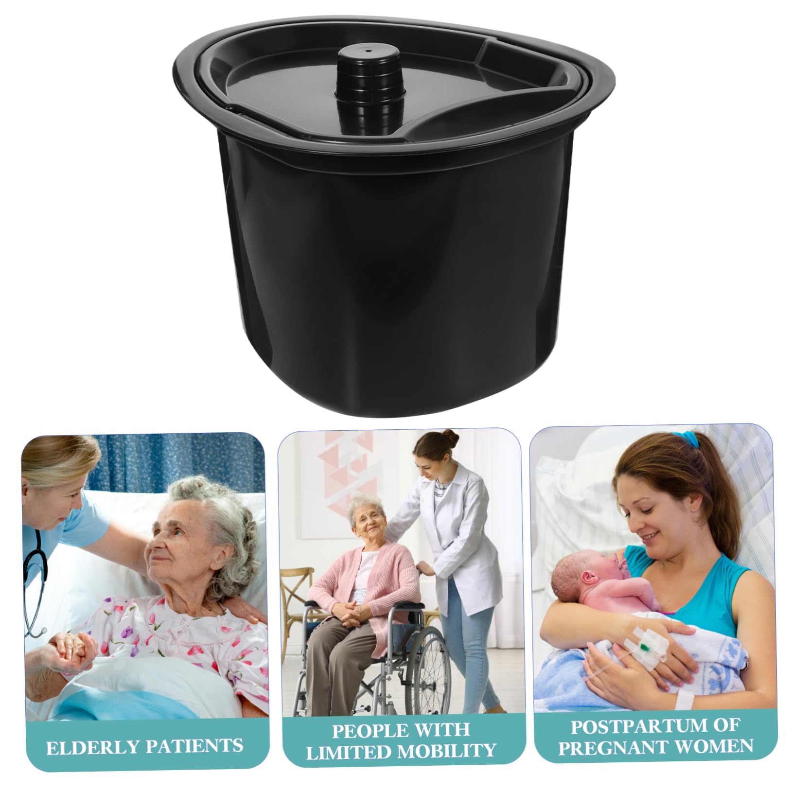 Mobestech Silla Orinal Adulto de Plástico Negro con Tapa, Práctica y Portátil para Personas Mayores y Discapacitadas en Casa Varios estilos
