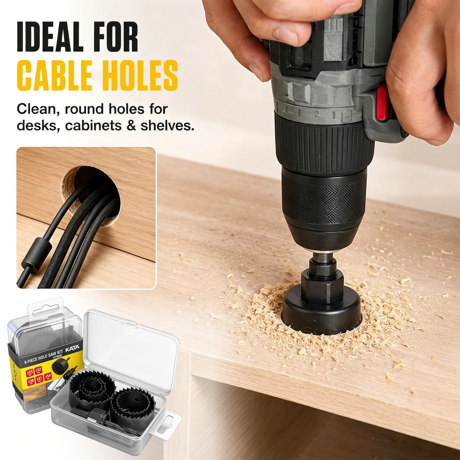 8PCS Hole Saw Kit 1" to 2-1/8" in Case D114