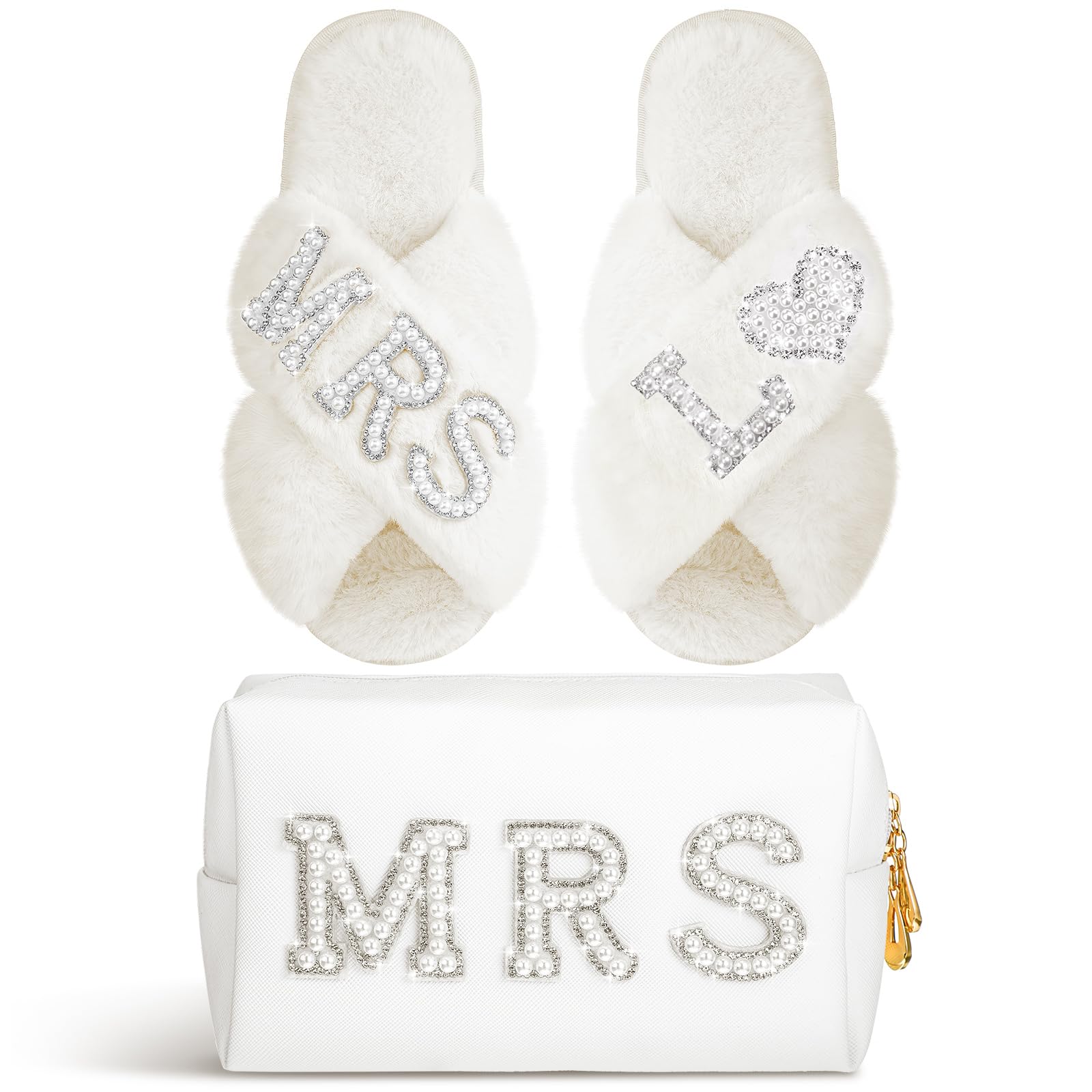 Xtinmee Personalized Bride Slipper Mrs Letter Makeup Bag for Wedding Day, L