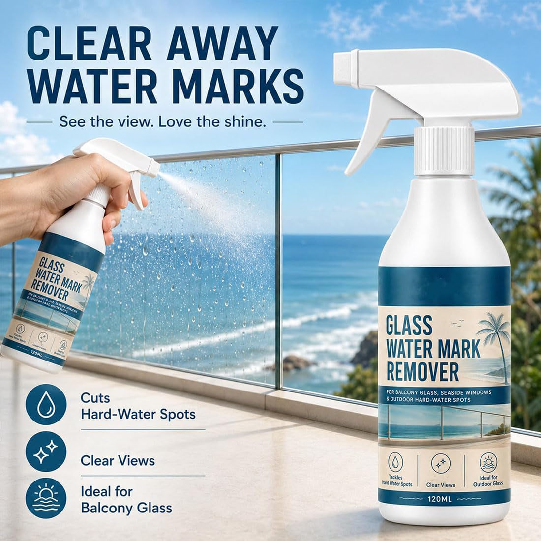 Spray Rimuovi-Macchie d'Acqua per Vetri: Scioglie Efficacemente i Residui (*3pcs)