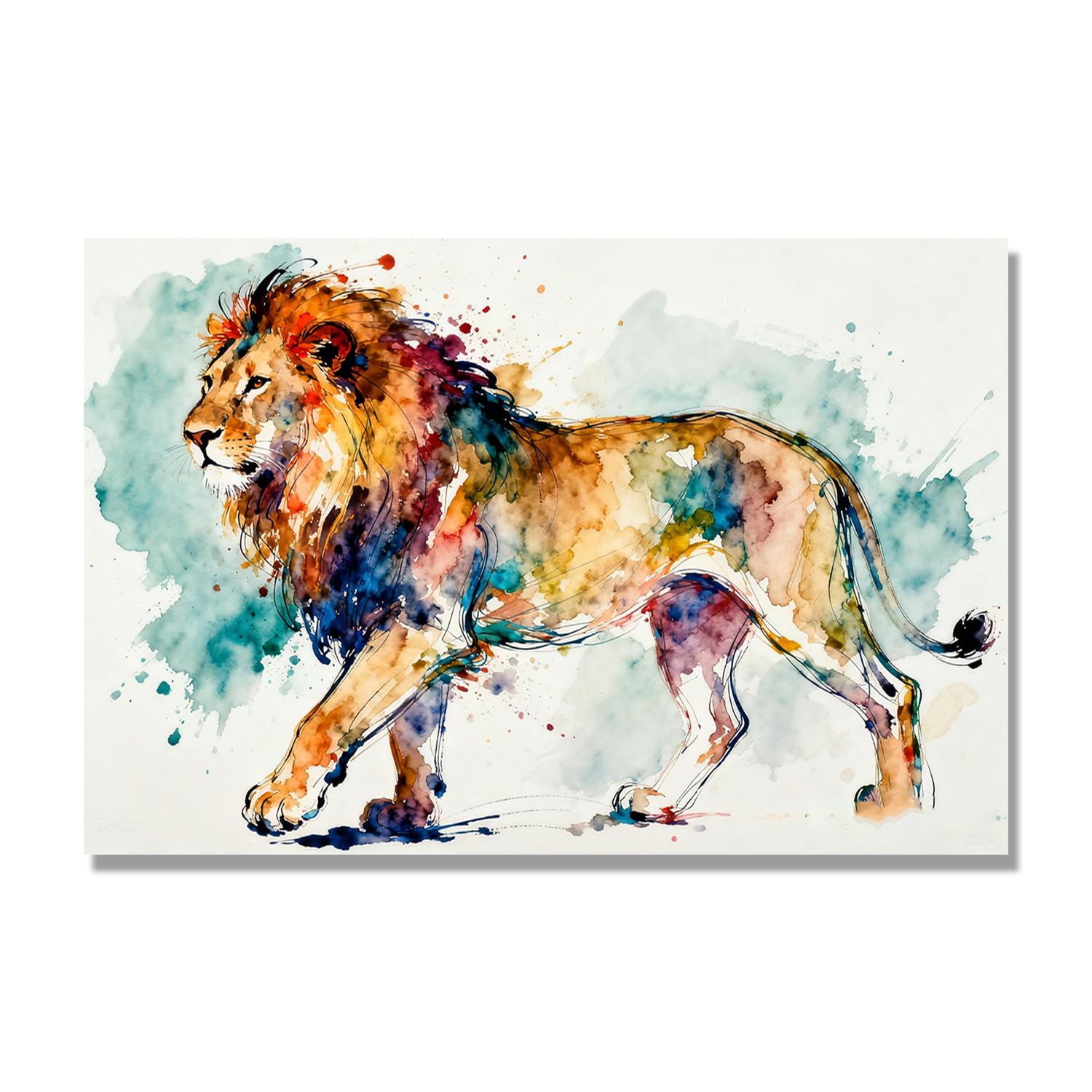 NHLDZYH Sztuka abstrakcyjna Lion Splatter Art, kolorowy obraz zwierzęcy na płótnie, nowoczesna wyrazista dekoracja ścienna do salonu lub biura. A23. 30 x 45 cm. Tylko płótno