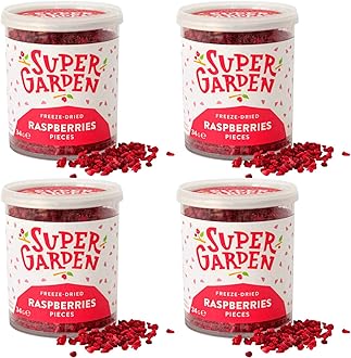 Super Garden Freeze Dried Raspberry Pieces - Flavourful, Nutritious Raspberry – No Gluten, Preservatives or Added Sugar – Vegan Snack - Space, Astronaut Food - Gift Set (4 pack)