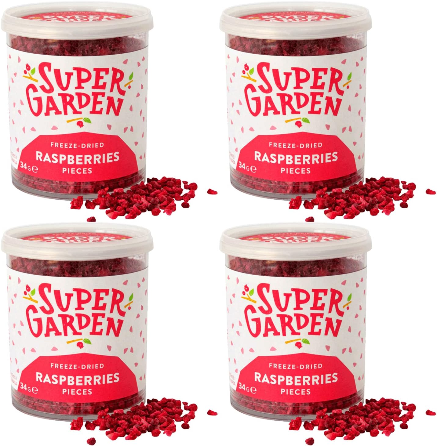 Super Garden Freeze Dried Raspberry Pieces - Flavourful, Nutritious Raspberry – No Gluten, Preservatives or Added Sugar – Vegan Snack - Space, Astronaut Food - Gift Set (4 pack)