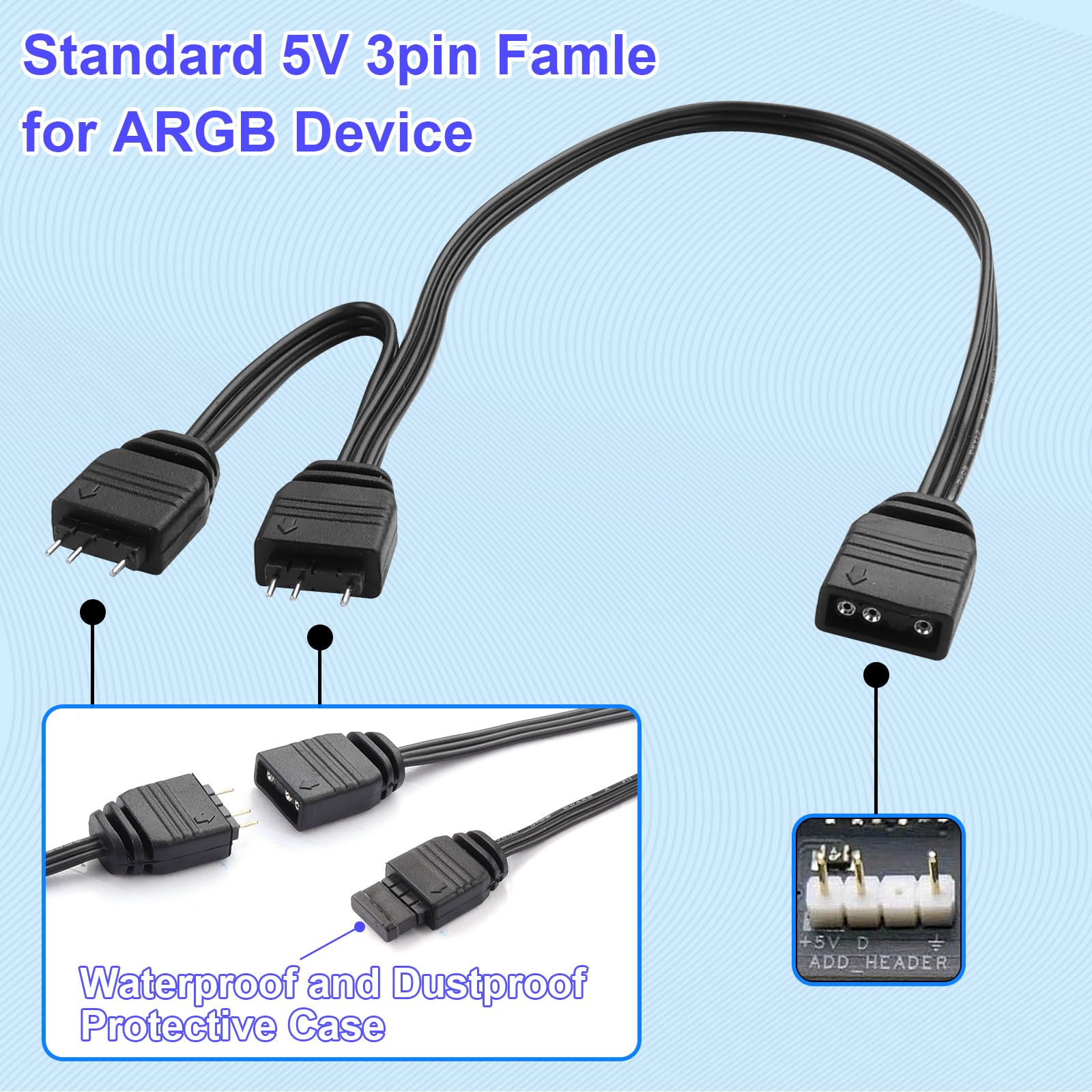 ARGB Kabel przedłużający 4-pinowy na 3-pinowy: 1 złącze żeńskie na 3 złącza męskie adresowalny adapter do synchronizacji RGB 35 cm kabel przedłużający (1 do 2)