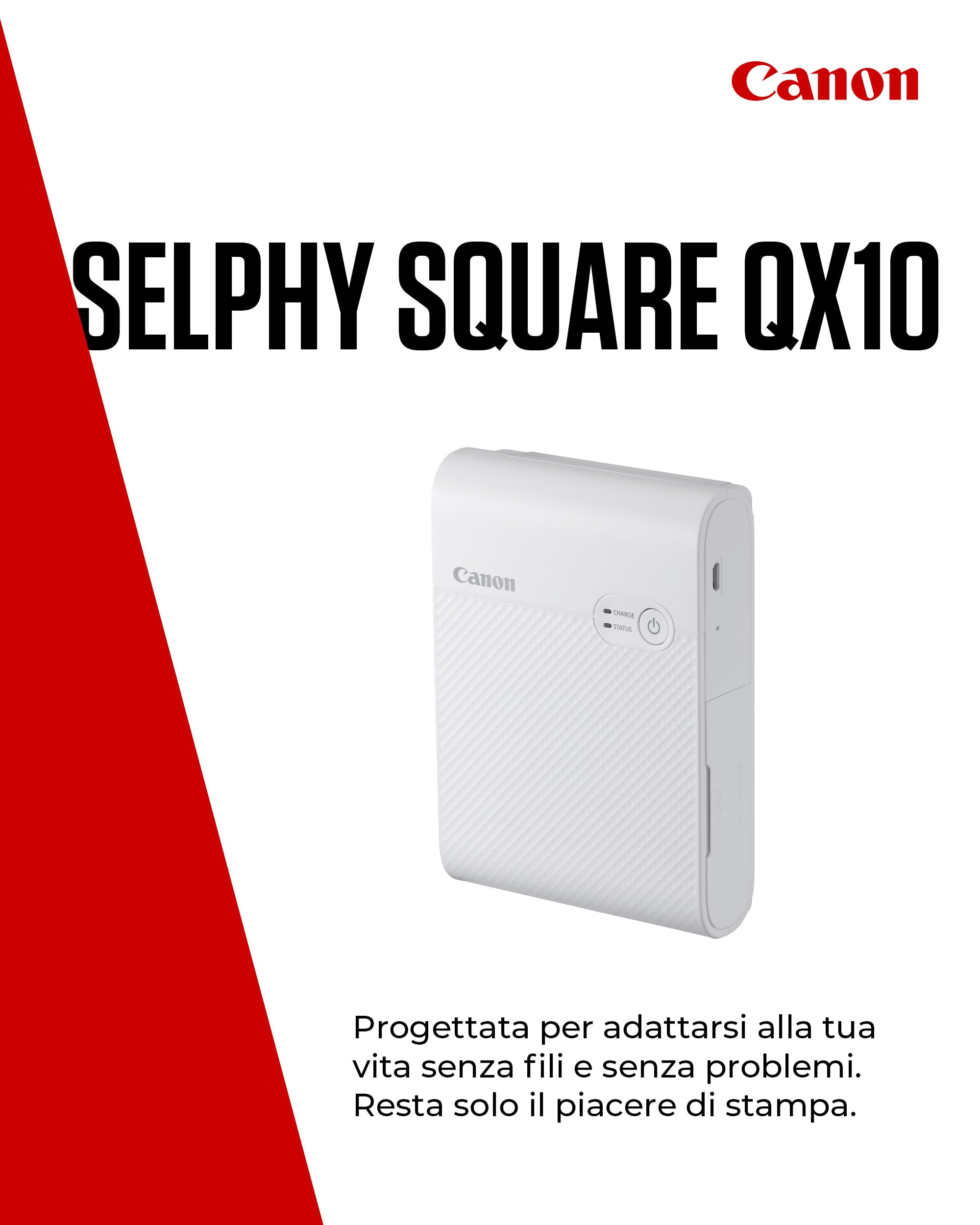 Canon SELPHY SQUARE QX10 Stampante Fotografica Portatile Wi-Fi - Stampe di Alta Qualità, Modalità Creative - Mini Stampante Portatile per Scrapbook e Album Fotografici, Bianco