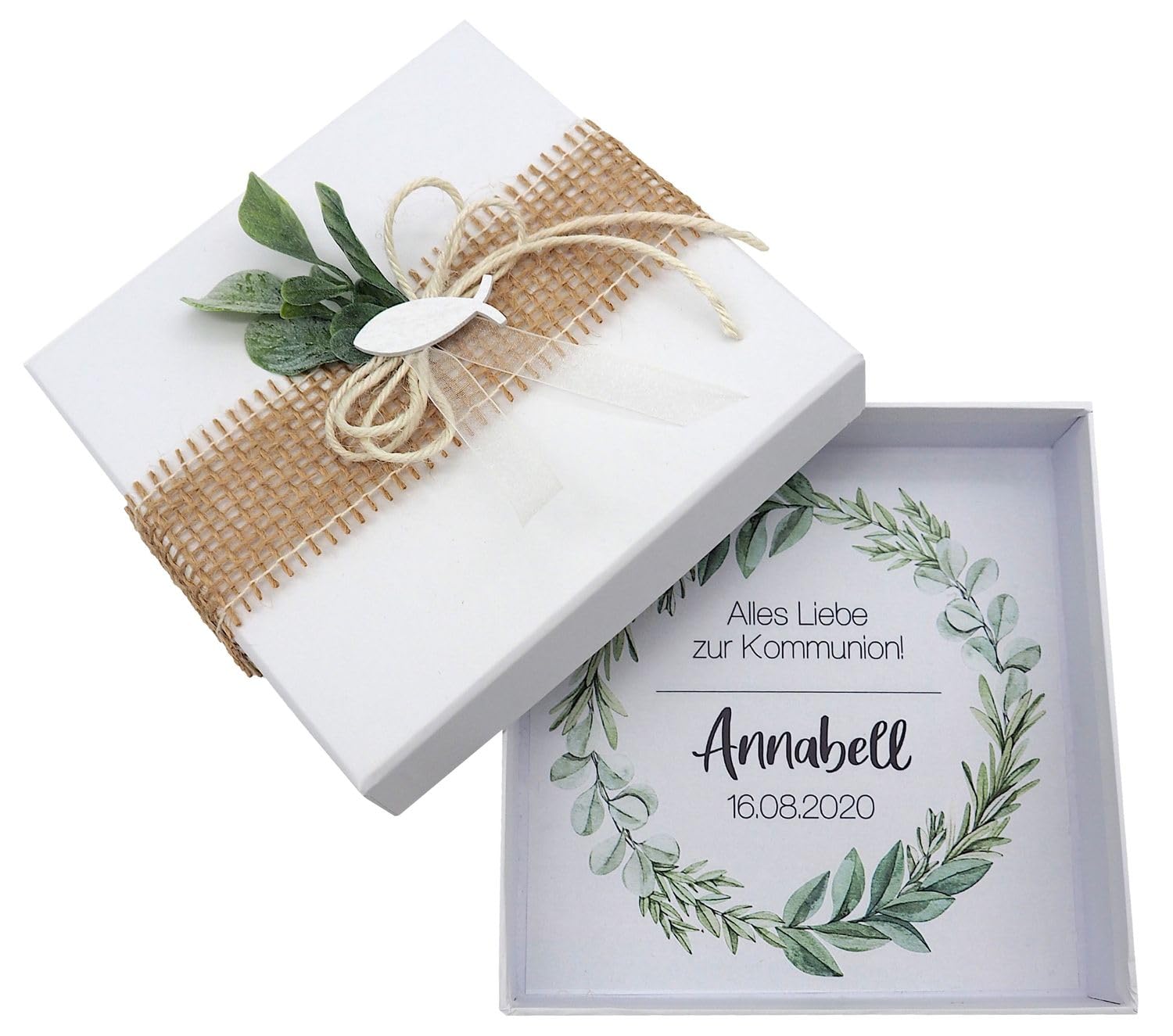 ZauberDeko Geldgeschenk Verpackung Personalisiert für Taufe, Konfirmation/Kommunion – Fisch Weiß, 14x14x3 cm