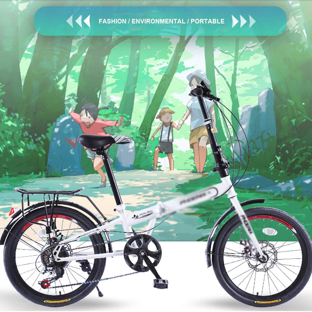 Folding Bicycle Adult Bike 20 Inch Bicycles Portable Student Bicycle Single Speed Bikes (Color : White, Size : 20 inches)