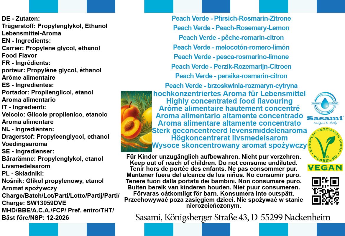 Peach Verde - Pfirsich-Rosmarin-Zitrone Aroma Konzentrat - Vegan - Sasami - 100ml