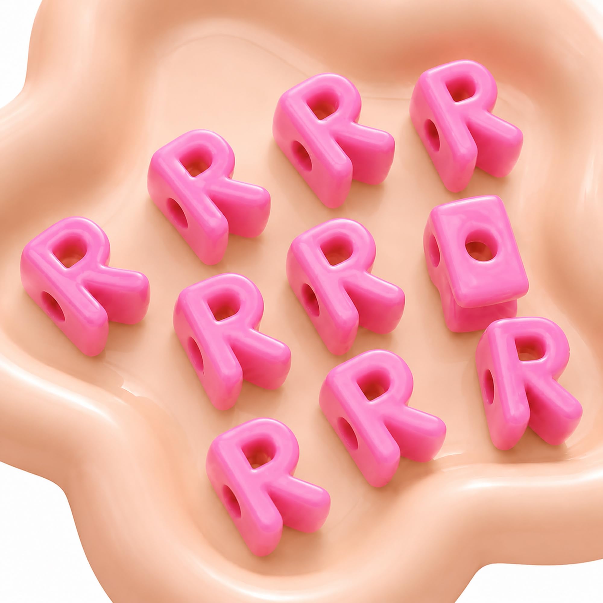 Letter Beads, 10pcs Alphabet Beads, Large Acrylic Letter Beads with 6mm Holes for Bracelet Making, Jewellery, Keyrings and Craft Projects (Pink, Letter R)