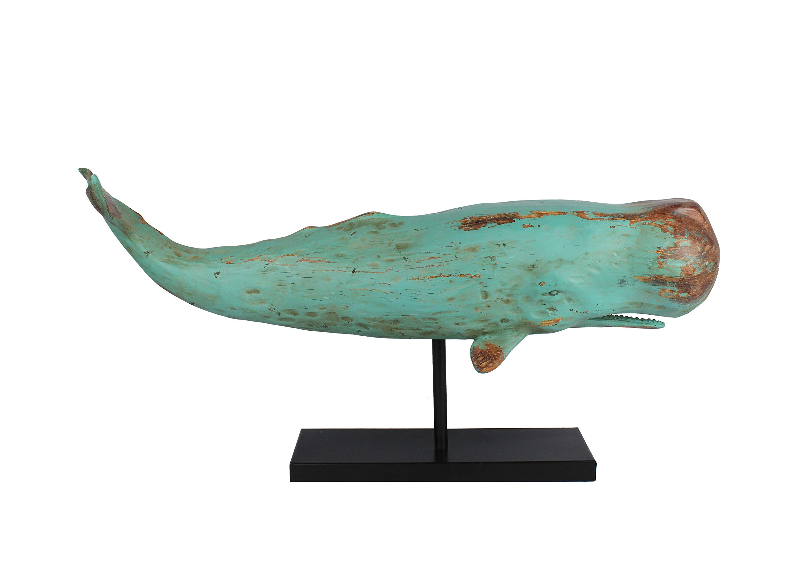 Wal Walfisch Fisch Dekofigur Statue Skulptur Standfuß Polyresin Modern - Maritime Deko für Wohnung in Holz-Optik - Dekoration für Wohnzimmer, Schlafzimmer oder Badezimmer - XXL 77x17,5x38,5 cm