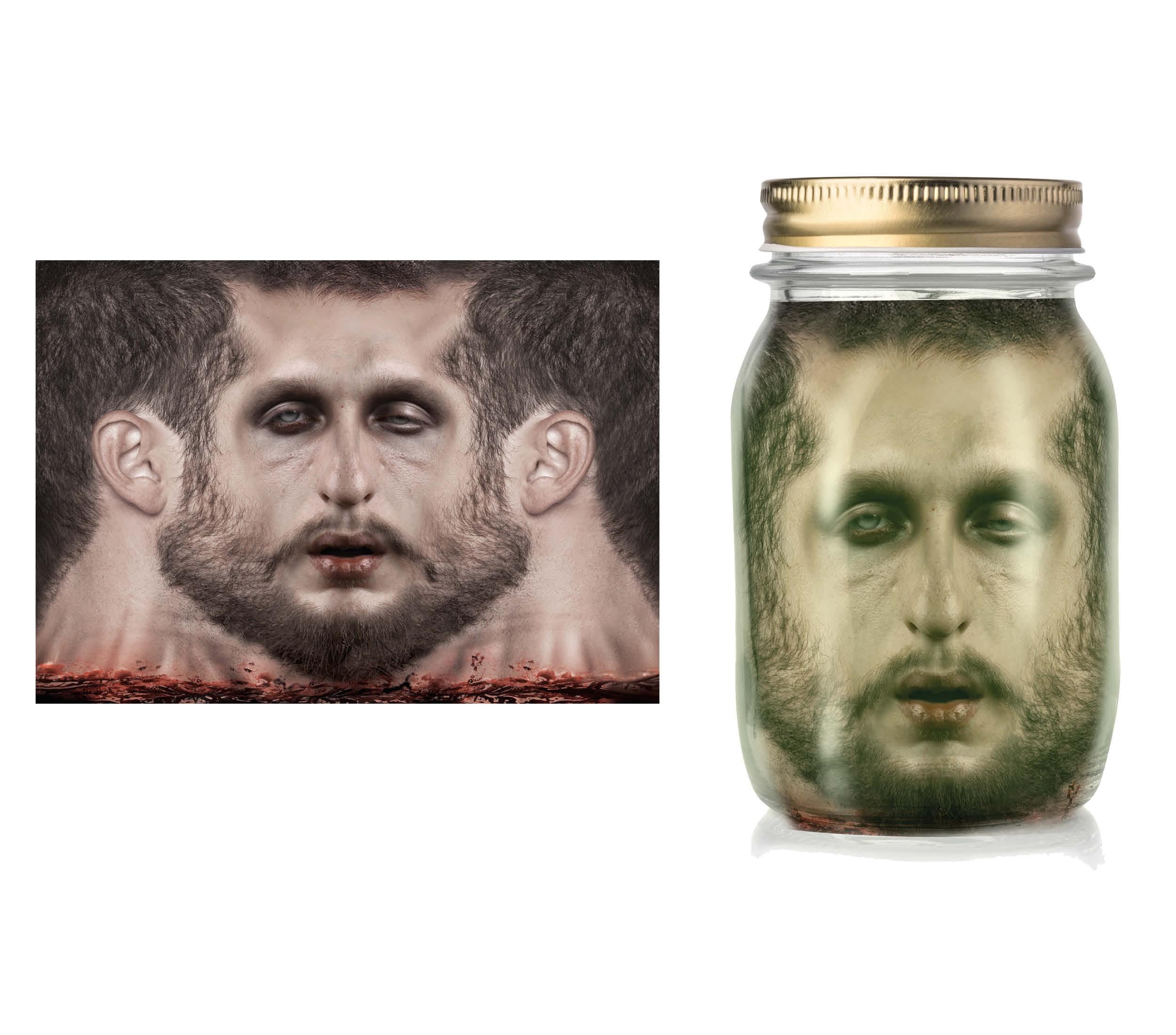 FIESTAS GUIRCA | Jar with Embalmed Head (18x18x27 cm) - Scary Decoration for Halloween and Horror Parties - Realistic Props for Celebrations and Events - Grey