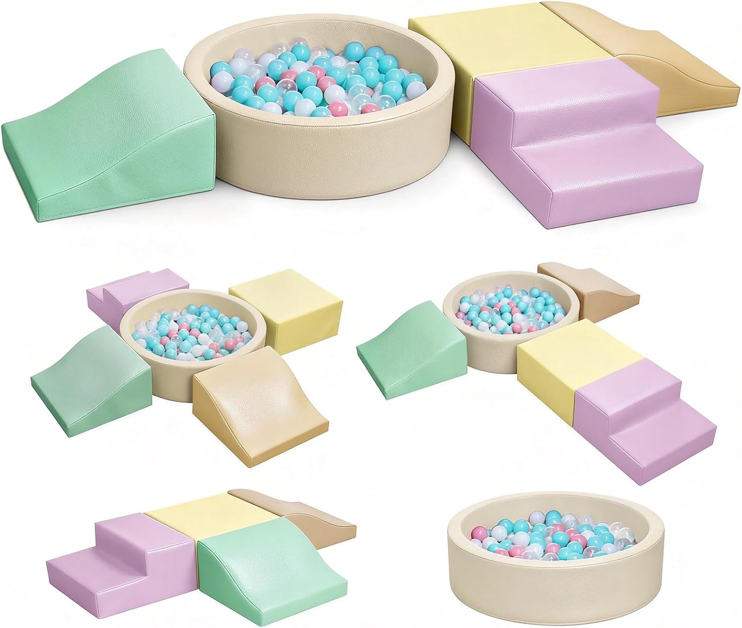 Foam Climbing Blocks for Toddler: with 4-Piece PU Leather Climbing Toys and a Ball Pit - Foam Ball Pit for Toddlers - Climbing Toys Indoor for Kids Crawling (Yellow Climbing Blocks)