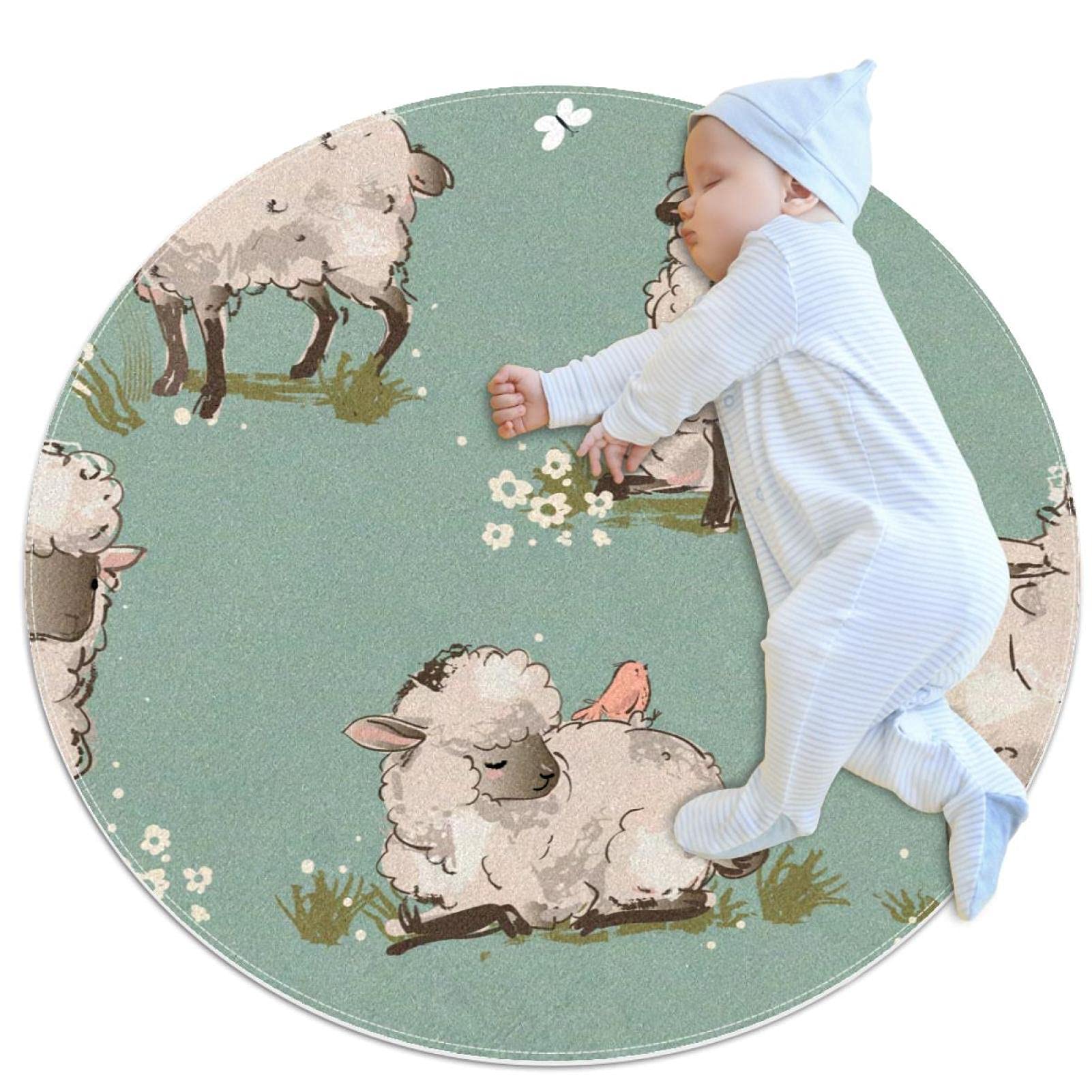 Tapis rond animal sheep pour chambre d'enfant douce 100cm