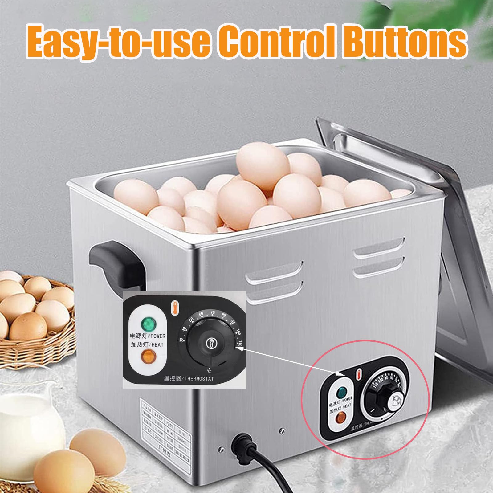 Hervidor de Huevos Comercial de Aguas Termales de 2600 W, Capacidad para Huevos,para Restaurante, máquina para Hacer Huevos a Medio hervir,​​por Agua, Dispositivo para Hacer Tortillas,110V