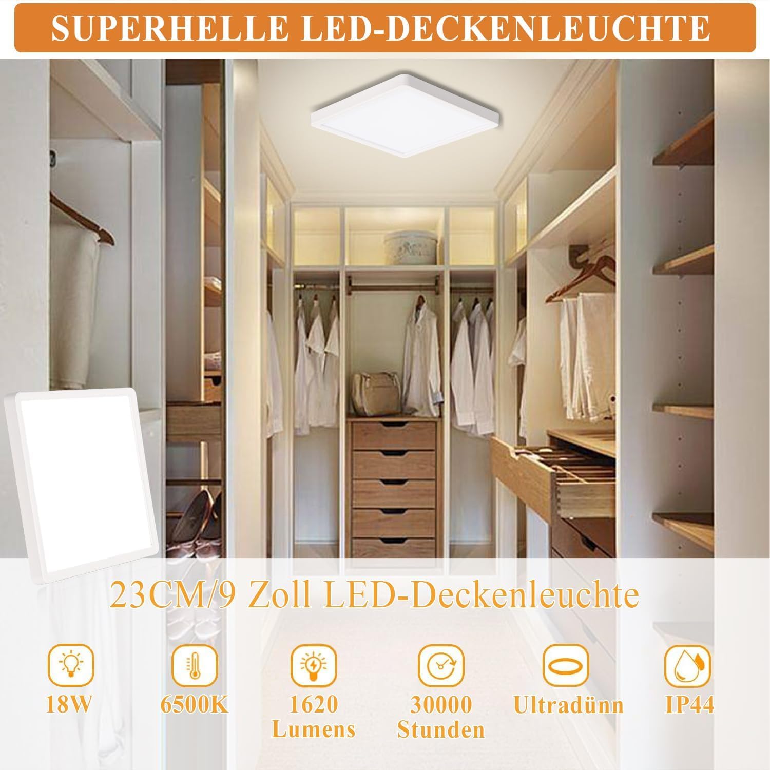 Ouyulong LED-Deckenleuchte, 18W neutralweiß Quadratisch Deckenlampe (4 Stück 4000 Kelvin 23cm)
