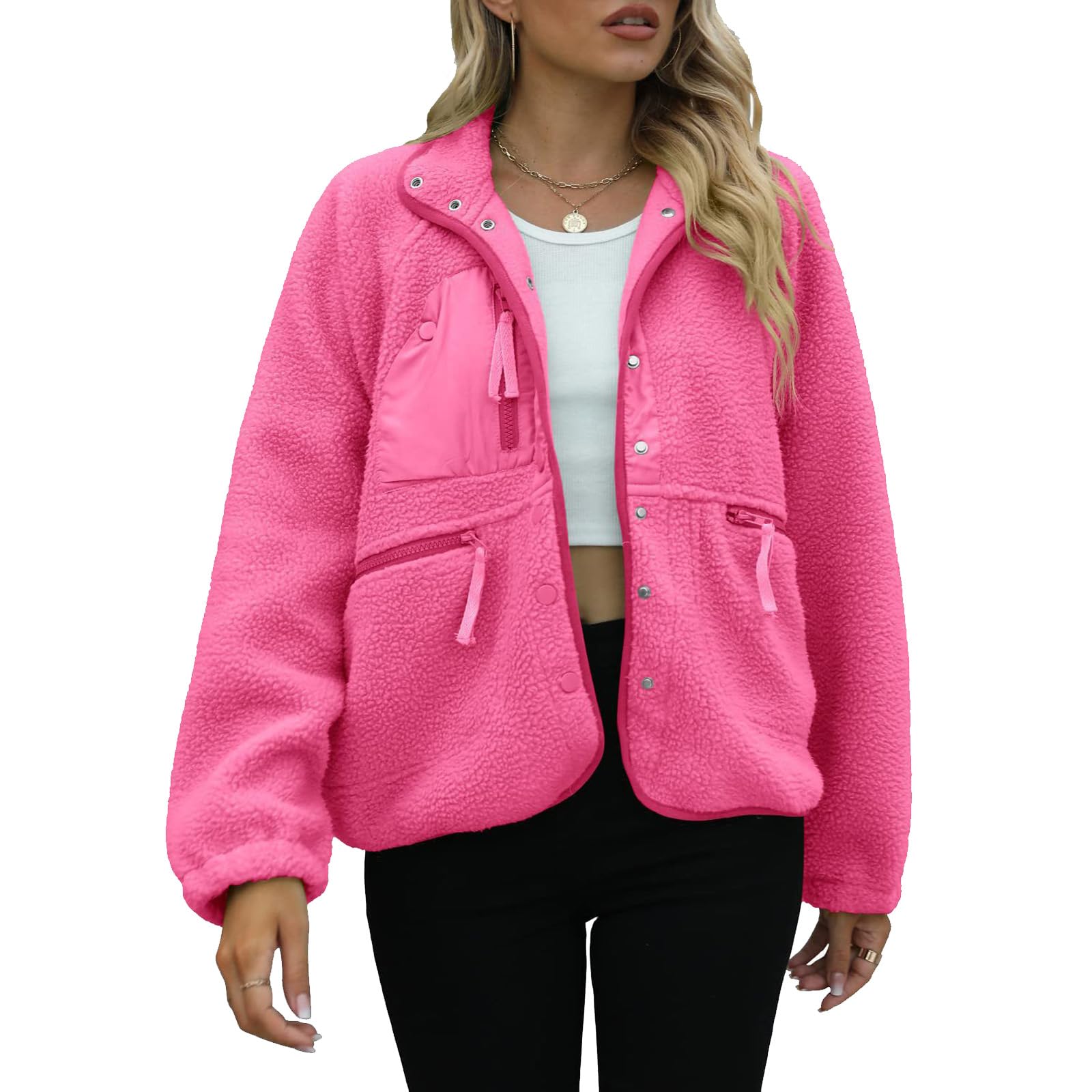 Teddyfleece Jacke Damen Winter Plüschjacke Oversize Fleecejacke Leicht