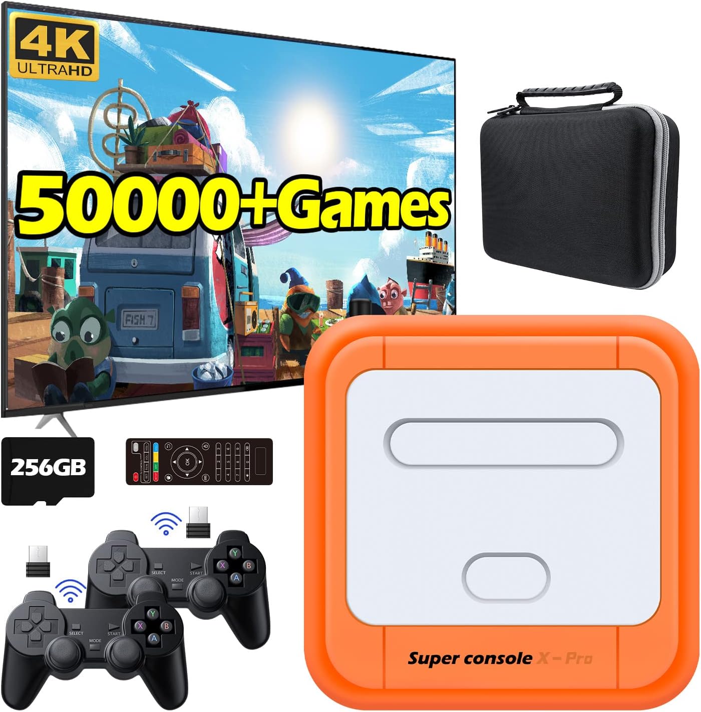 Kinhank New Retro Game Console,Super Console X Pro Game Consoles,50000+ Classic Games for 4K HD TV, 2 Gamepads,Up to 5 Players,Men's Gifts for Christmas