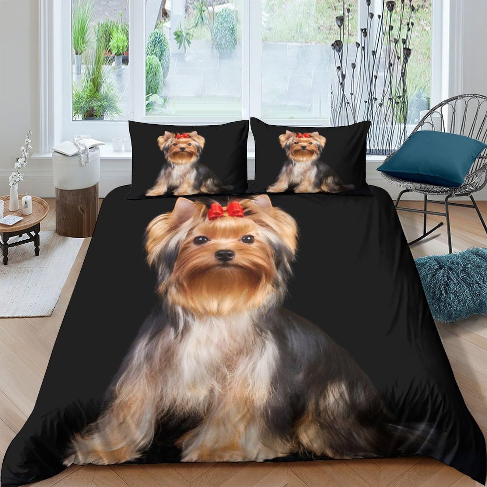Ctjqhvkz Style-8 3D Printed Cute Yorkshire Dog Fitted Sheet Microfiber Soft Black Puppy Mattress Cover For Bedroom Dorm Decor Single（135X200cm）