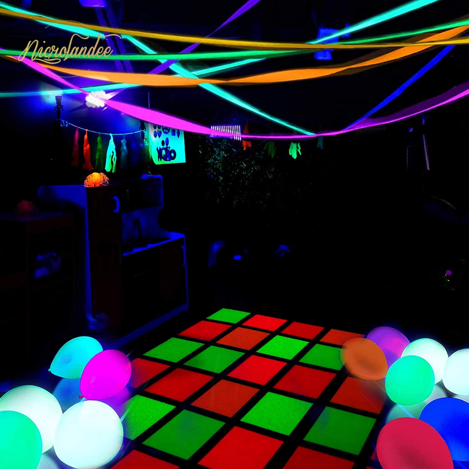 NICROLANDEE Blacklight Party Decorations - 4 Rolls Glow Crepe Paper Fluorescent Neon Paper Streamers for Wedding, Birthday, Neon Party, Fiesta Party, Prom Dance, Party Photography : Home & Kitchen