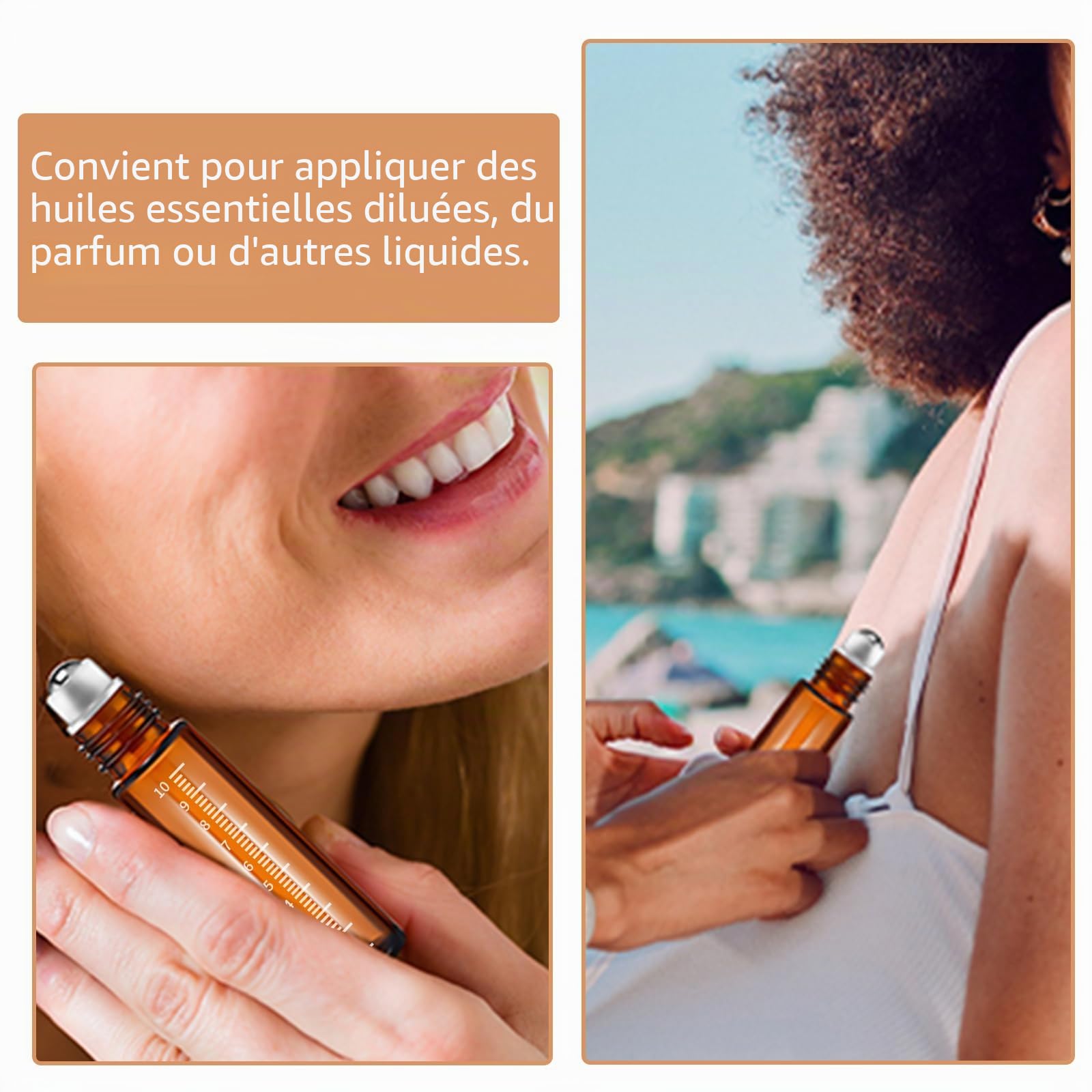 THINTON Lot de 10 bouteilles Roll on en verre vides millilitre pour huile essentielle, rechargeables, 5 ou 10 ml