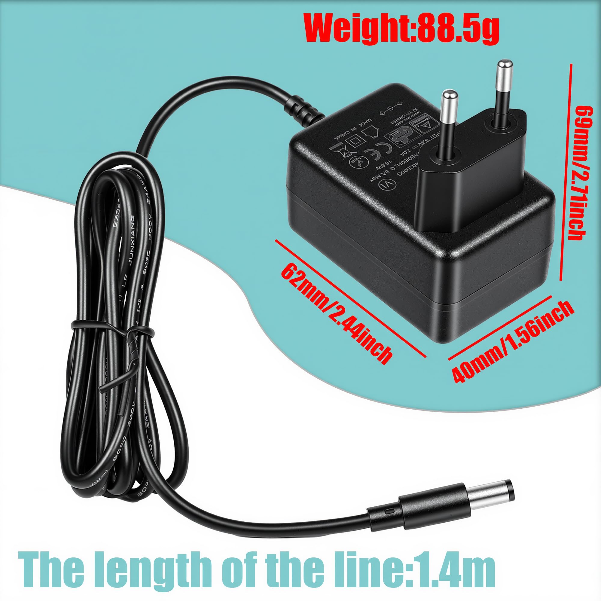 8.4V 2A 2000mA Adaptateur Secteur Alimentation Chargeur 1200mA Prise | Transformateur Li-ION Battery Charger AC/DC Power Supply Remplace Alimentation Adapter 1.2A Cable d'alimentation