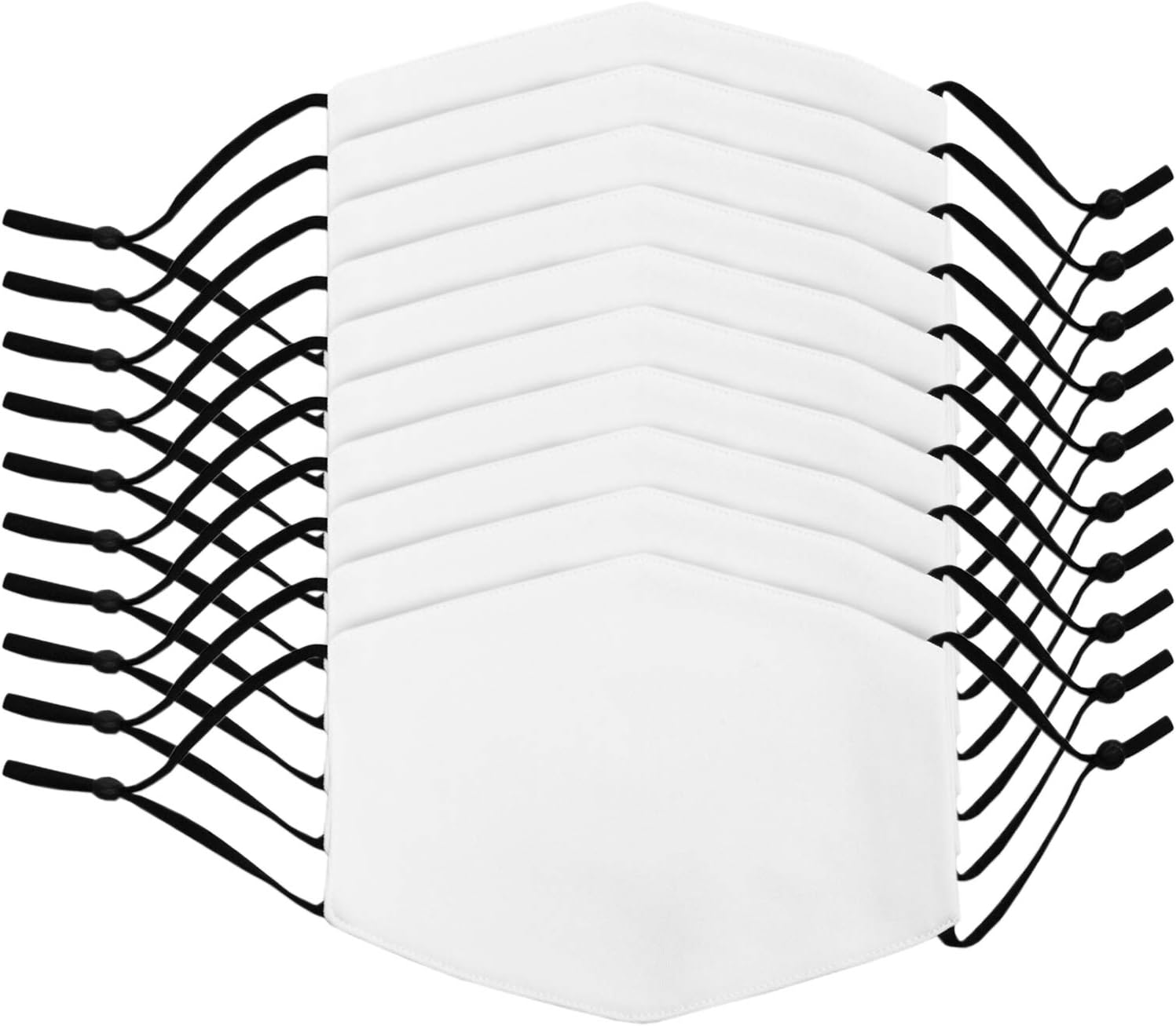 Stack of 10 white adjustable face masks for sublimation
