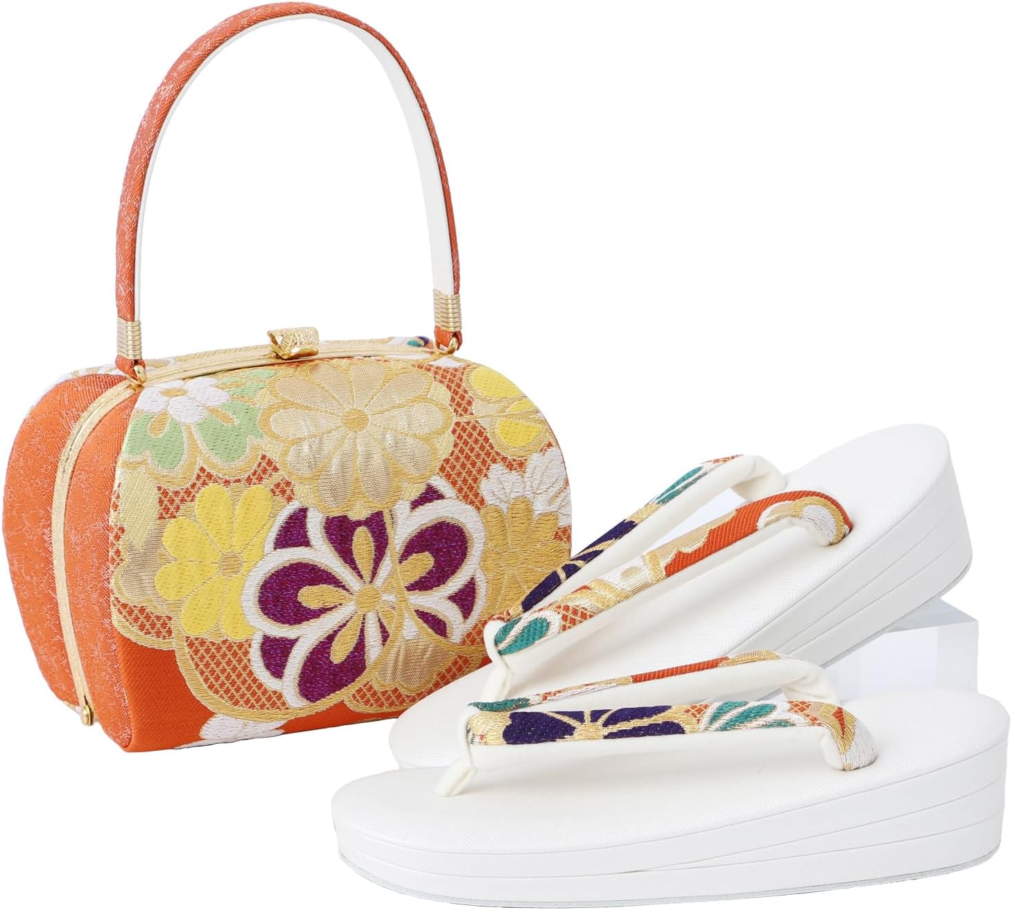 和装バック着物バック琉球紅型・琉球柄・流水柄（白）入学卒業結婚