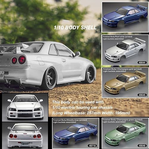 Miniatura 9 de Goolsky Killerbody 48646 Skyline (R34) - Marco de carrocería acabado para auto eléctrico de carreras RC 110 para bricolaje (azul)