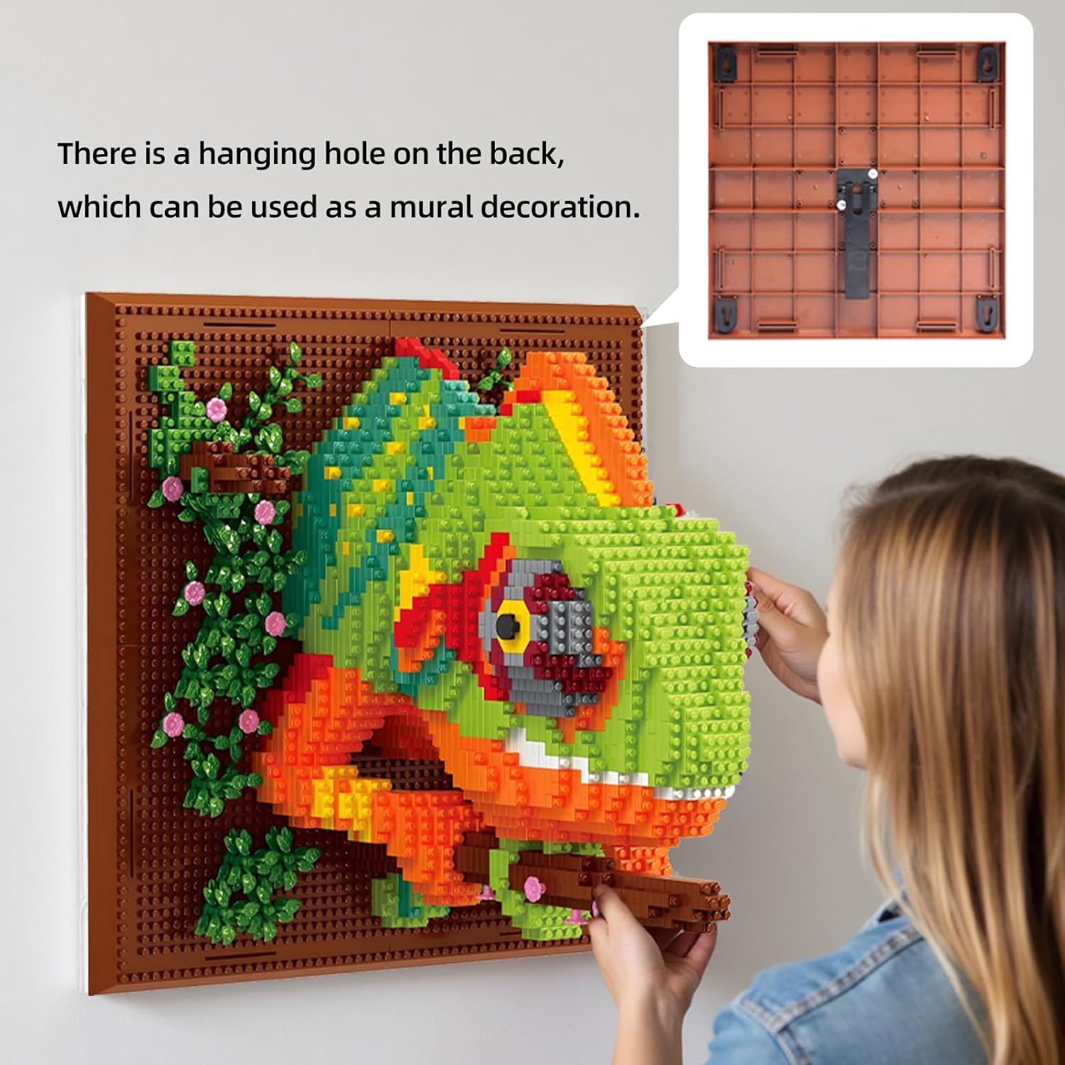Wall Art Chameleon Building Blocks Set,Wall Mounted Chameleon Micro Building Blocks for Adults(2688 Pieces),Gifts for Kid and Adult