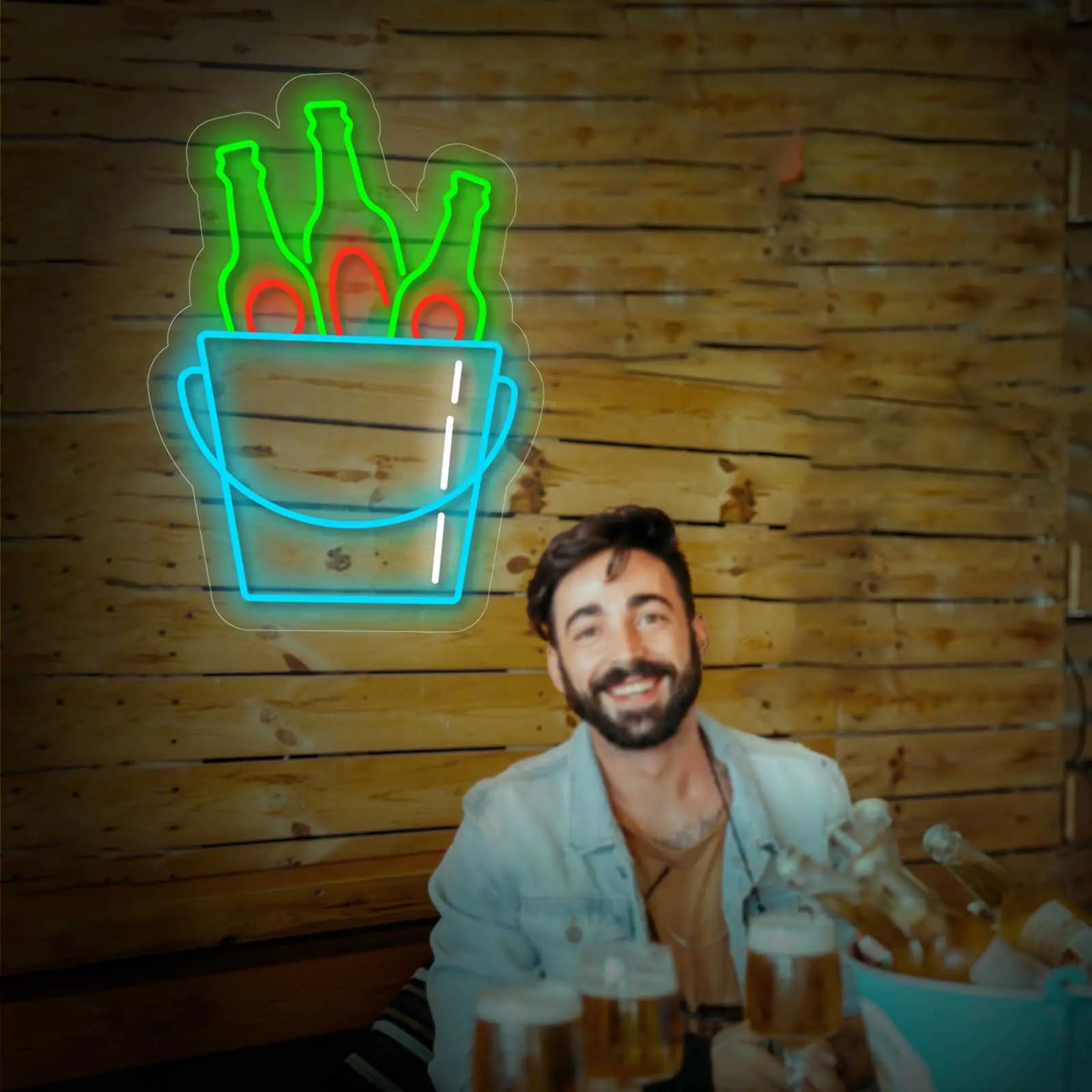 Letrero cubo de cervezas Cartel Luminoso LED Escaparate, Decoración de Pared en Metacrilato, Luz Brillante, aproximadamente 63x90cm alimentación 12v
