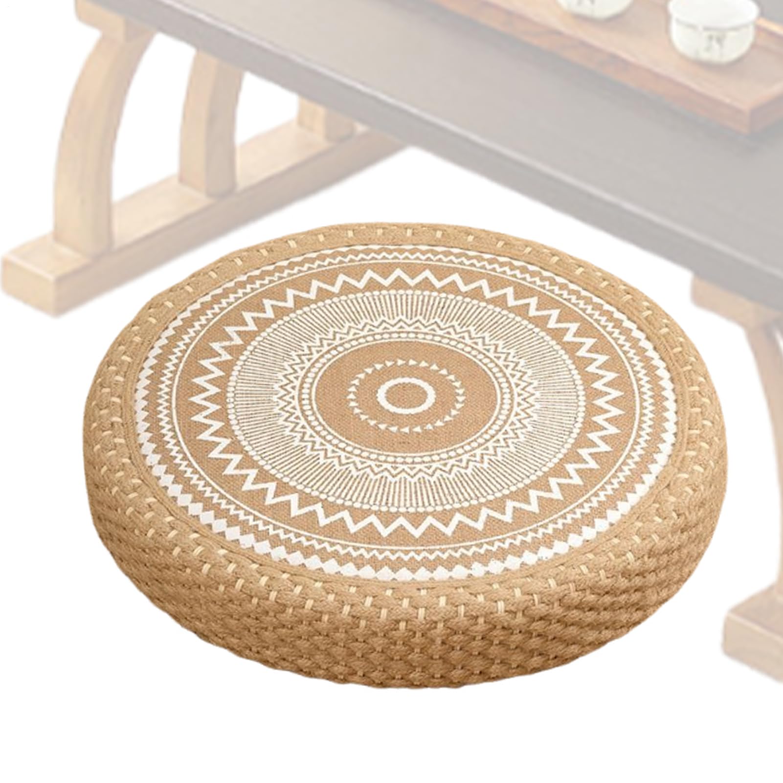 Cuscino per Meditazione Cuscino Rotondo Intrecciato in Paglia per Pavimento | Stile Boho per Arredamento Casa Yoga Soggiorno Sala da Tè Esterno e Interno
