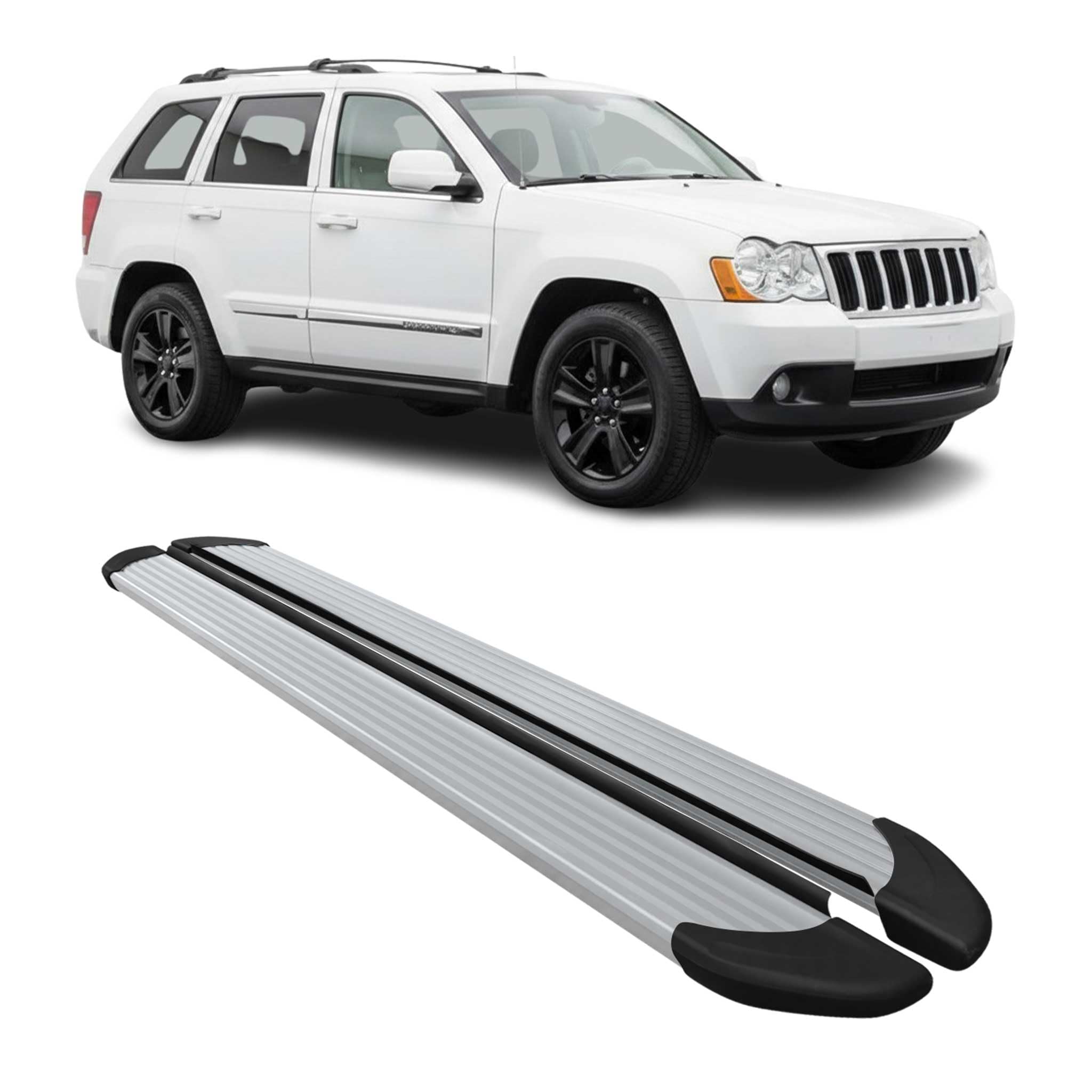 OMAC Seitenschweller Trittbretter Schweller kompatibel mit Jeep Grand Cherokee 2005-2012 Silber Alu