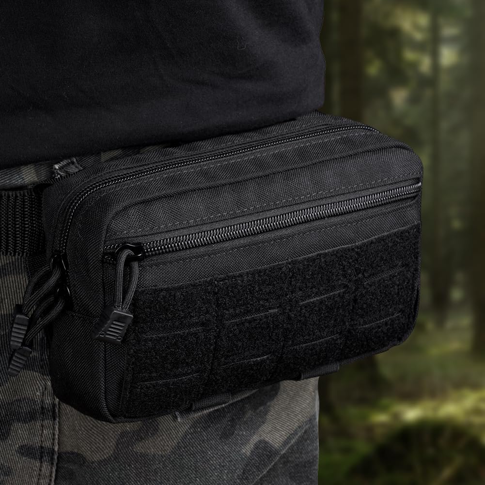 flintronic Taktyczna torba EDC, wielofunkcyjna torba Molle, torba na brzuch z rzepem i zamkiem błyskawicznym, wojskowa torba na pas do wędrówek, polowania i kempingu, czarny B, 20 x 12 x 5 cm