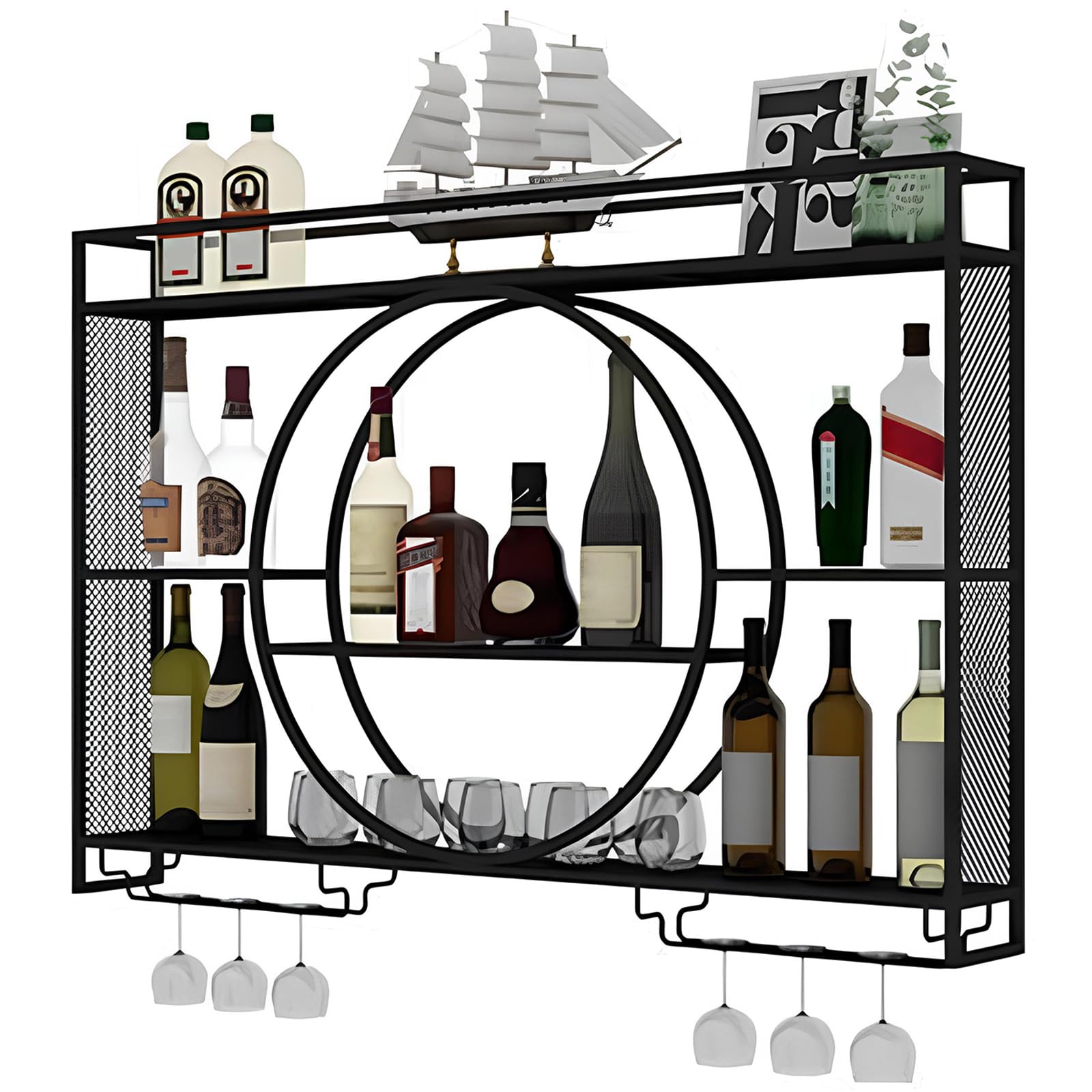 Wall Wine Racks, Wine Glass Holder Wall Mounted, Metal Bottle Holder Wine Storage Display Rack, for Home, Bar, Dining Room (Color: Gold/Black)