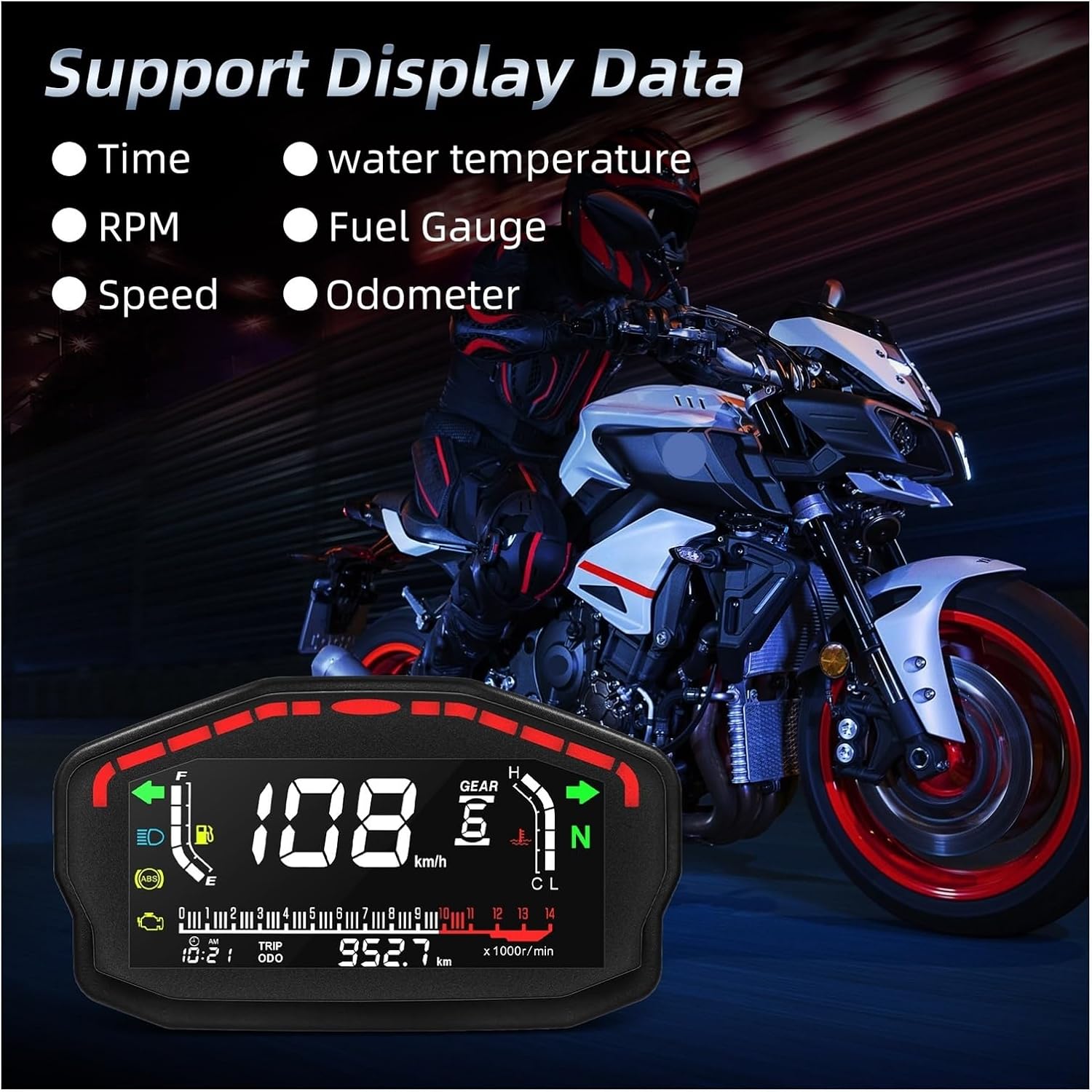 Motorcycle Speedometer Gauge Universal Tachometer Motorcycle Digital Odometer Fuel Meter Display Dashboard Hour Counter for 2,4 Cylinders