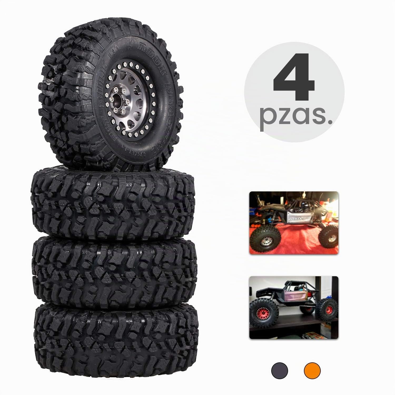 Juego de 4 Llantas de Rueda Beadlock de Metal 2.2 para 1/10 RC Crawler Car TRX4 TRX6 Axial SCX10 RR10 Piezas, Titanio
