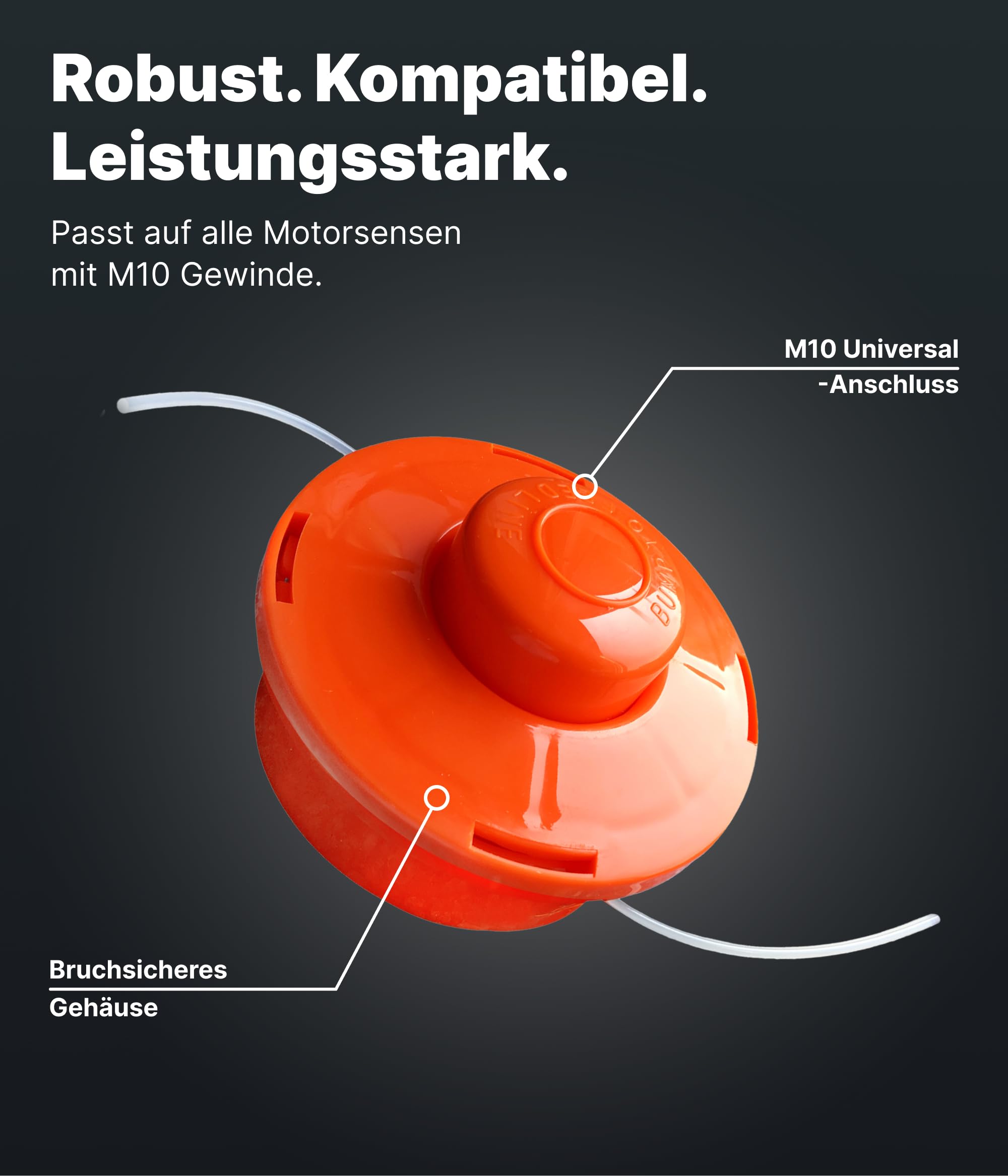 NEMAXX® FS1 Tap & Go Fadenkopf (Trimmerkopf) – Tippautomatik Doppelfaden – für Motorsense/Freischneider – M10 x 1,25 Linksgewinde – 2 mm – Schnittkreis 380 mm – Orange (6 Stück