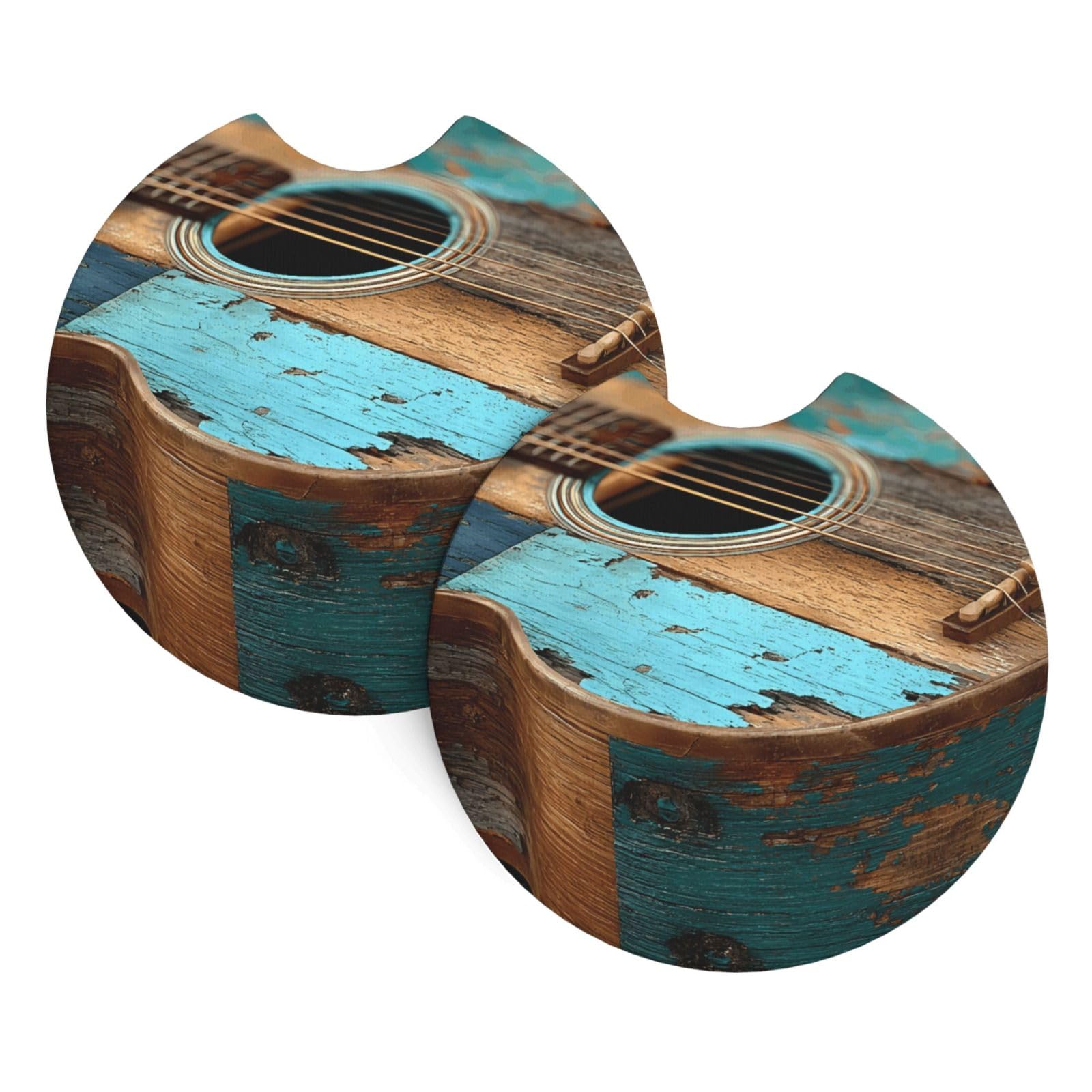 Blue Guitar Car Interior Cup Holder Pad 2 PCS Car Coasters Scratch-resistant Odorless for Most Cars